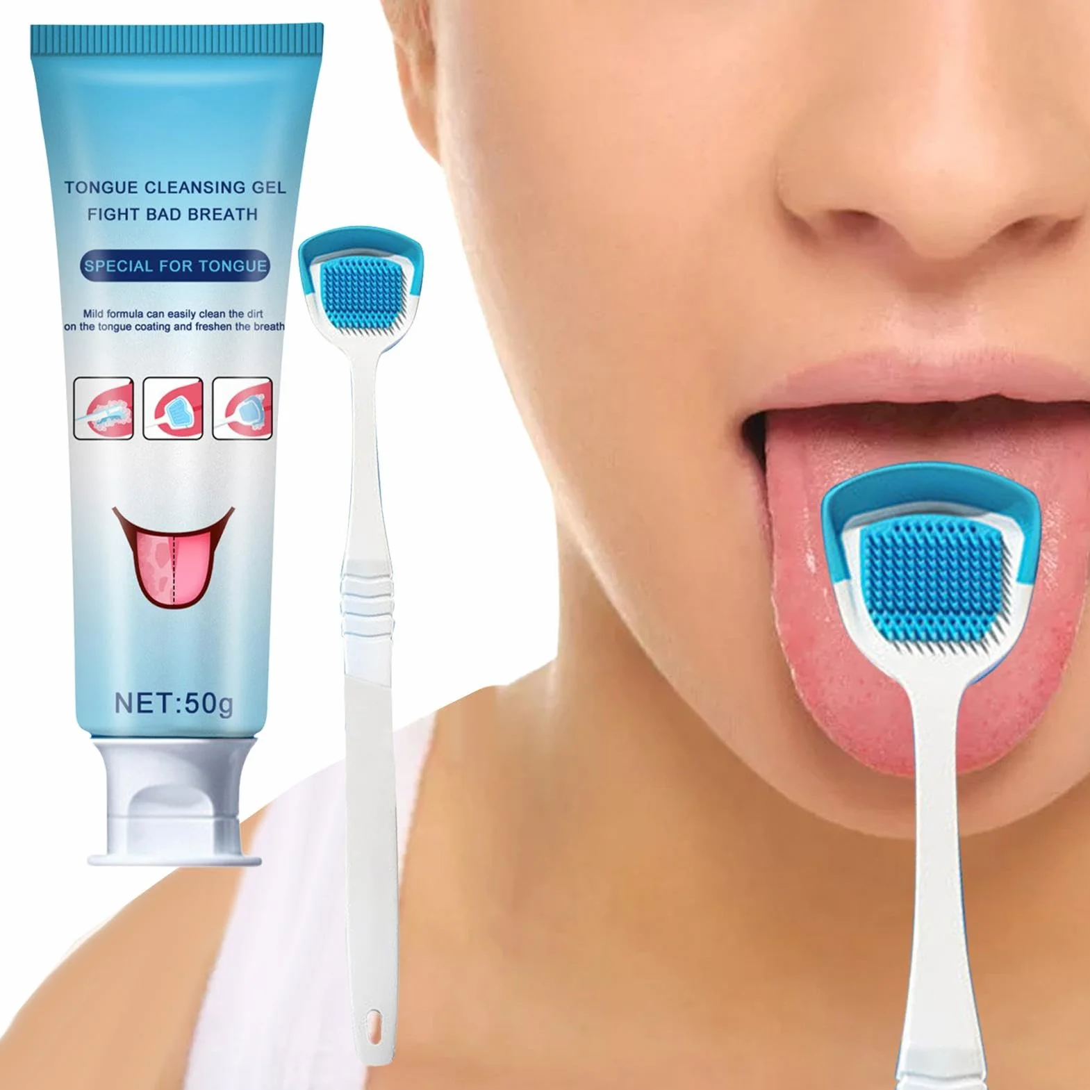 Gel per la pulizia della lingua con pennello, trattamento mughetto bocca, rimuove odore orale