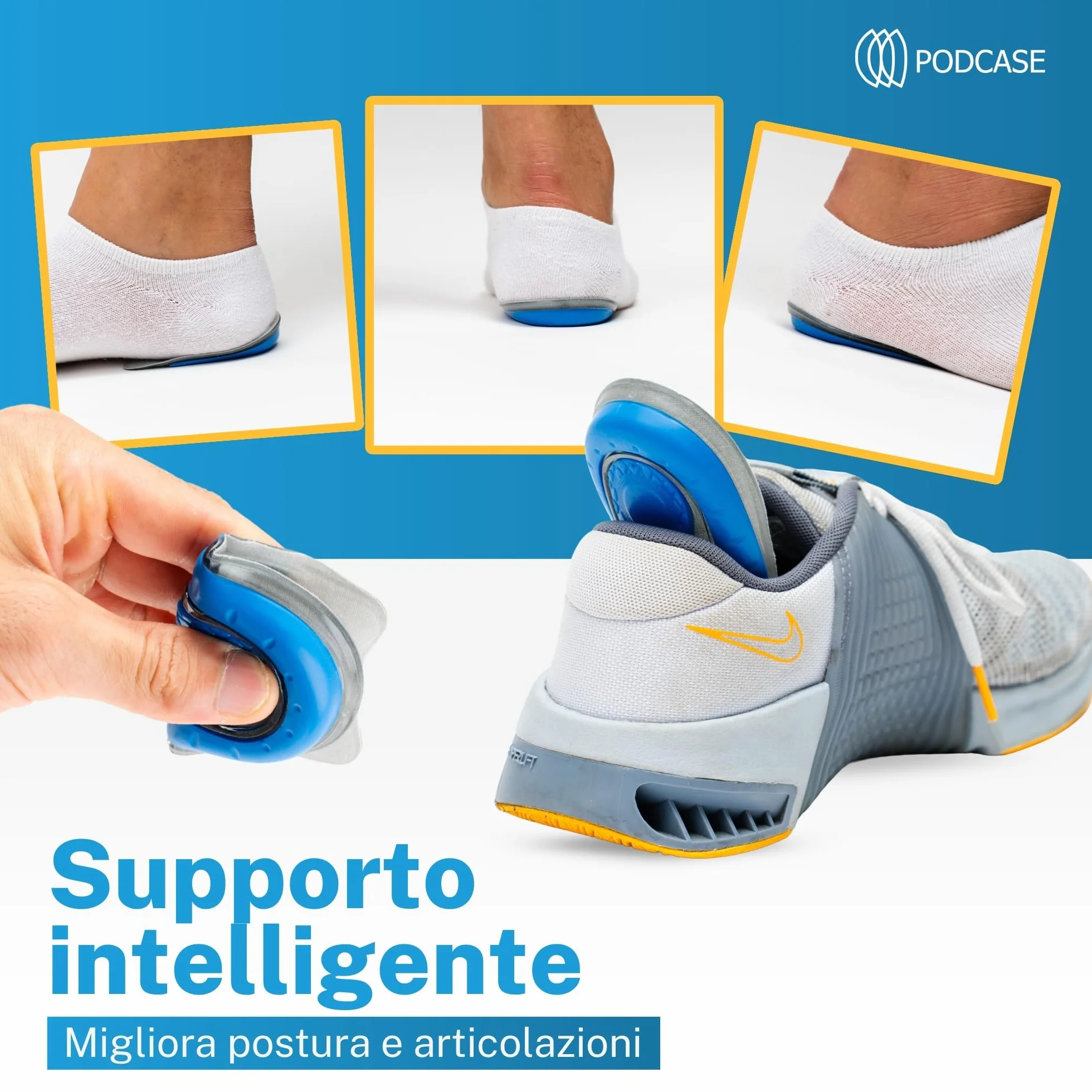Solette Gel Ortopediche per Fascite Plantare e Spina Calcaneare - Set 4 Talloniere Silicone Unisex (Grigio, L 41-47)