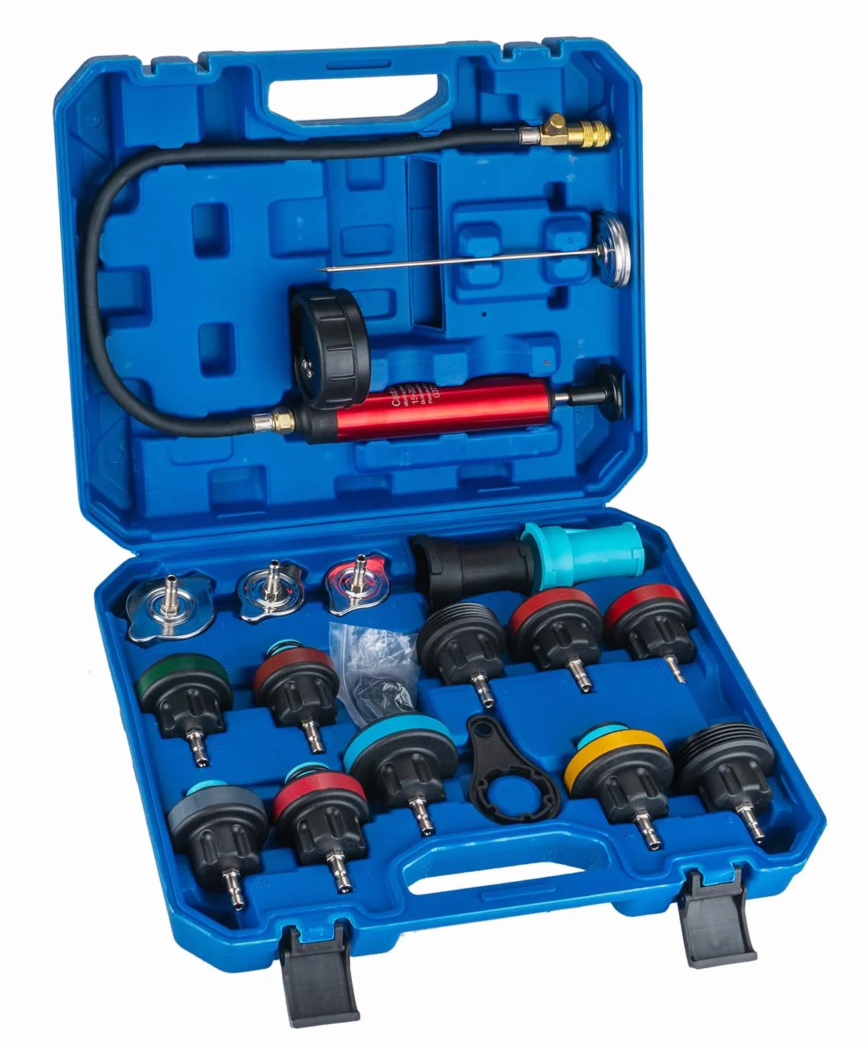 19 Pz Sistema di Raffreddamento Kit Tester di Pressione Del Radiatore, Serbatoio Dell'Acqua Universale Rivelatore di Perdite Auto Sistema di Raffreddamento Tester Kit con Pompa booster manuale