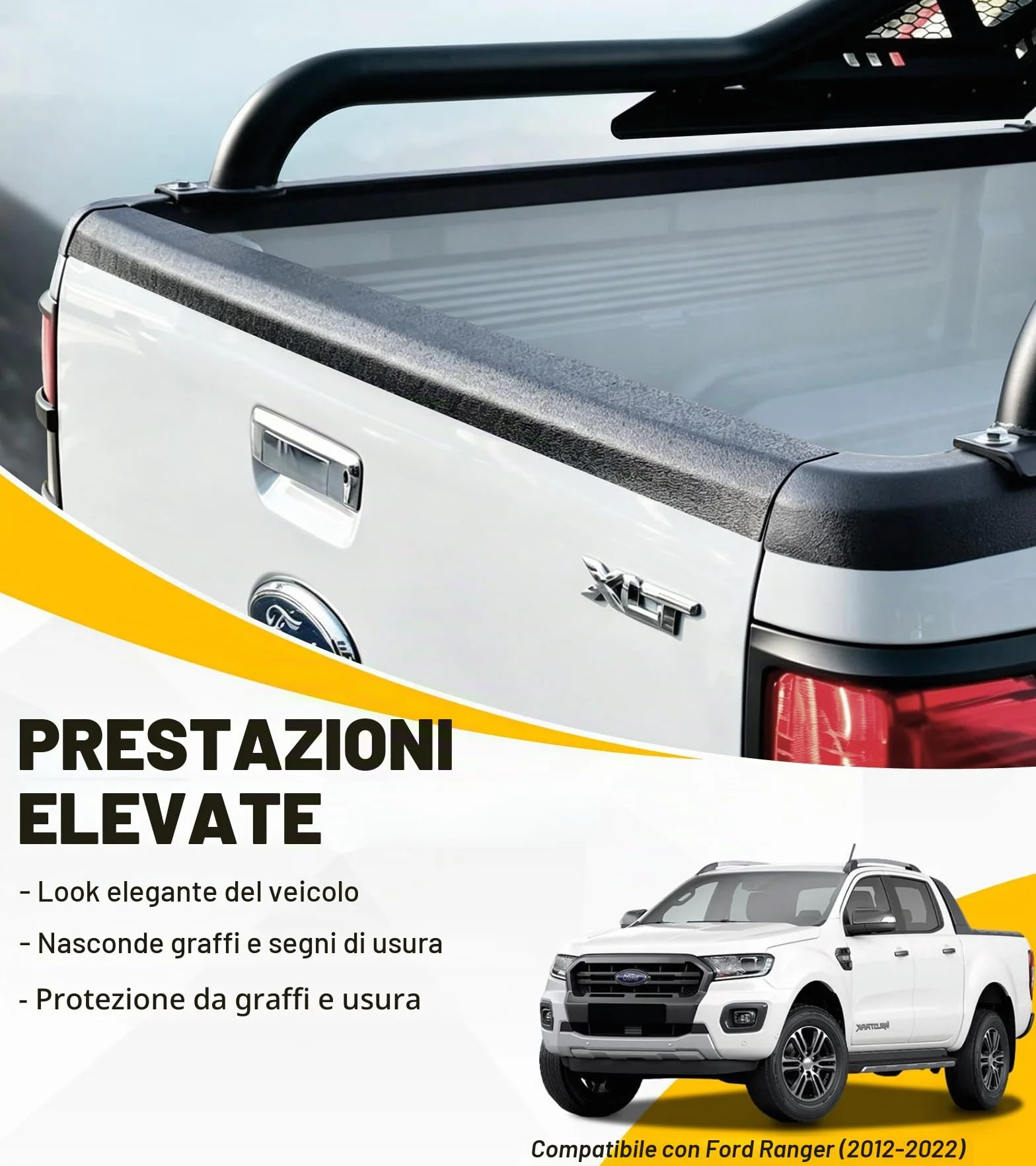 Heckklappen Schutzleiste Ladekantenschutz Zubehör für Ford Ranger 2012–2022 Wildtrak Raptor XL XLT Limited T6 T7 T8, Heckklappenschutz gegen Kratzer & Abnutzung, Wetterfest & UV-beständig