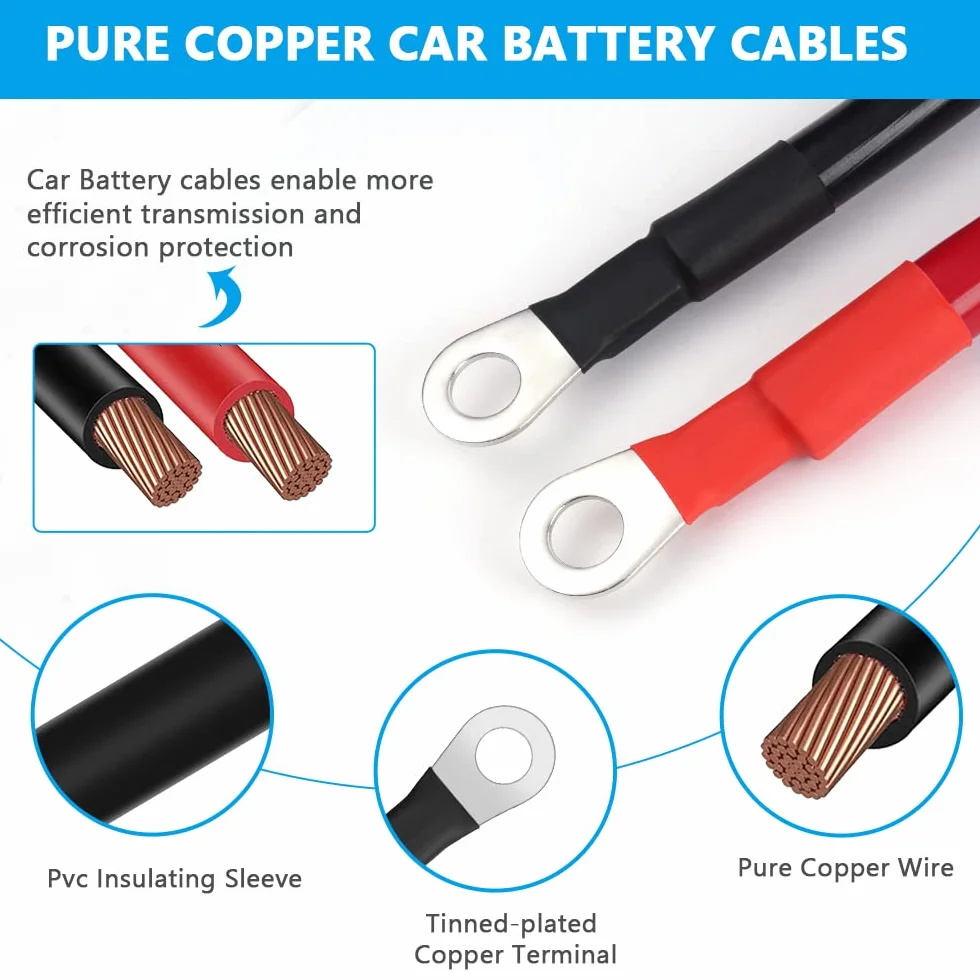 Cavo Batteria Auto 35mm² 30cm 2AWG, 2 Pezzi con Occhielli per Auto RV Marine Solare