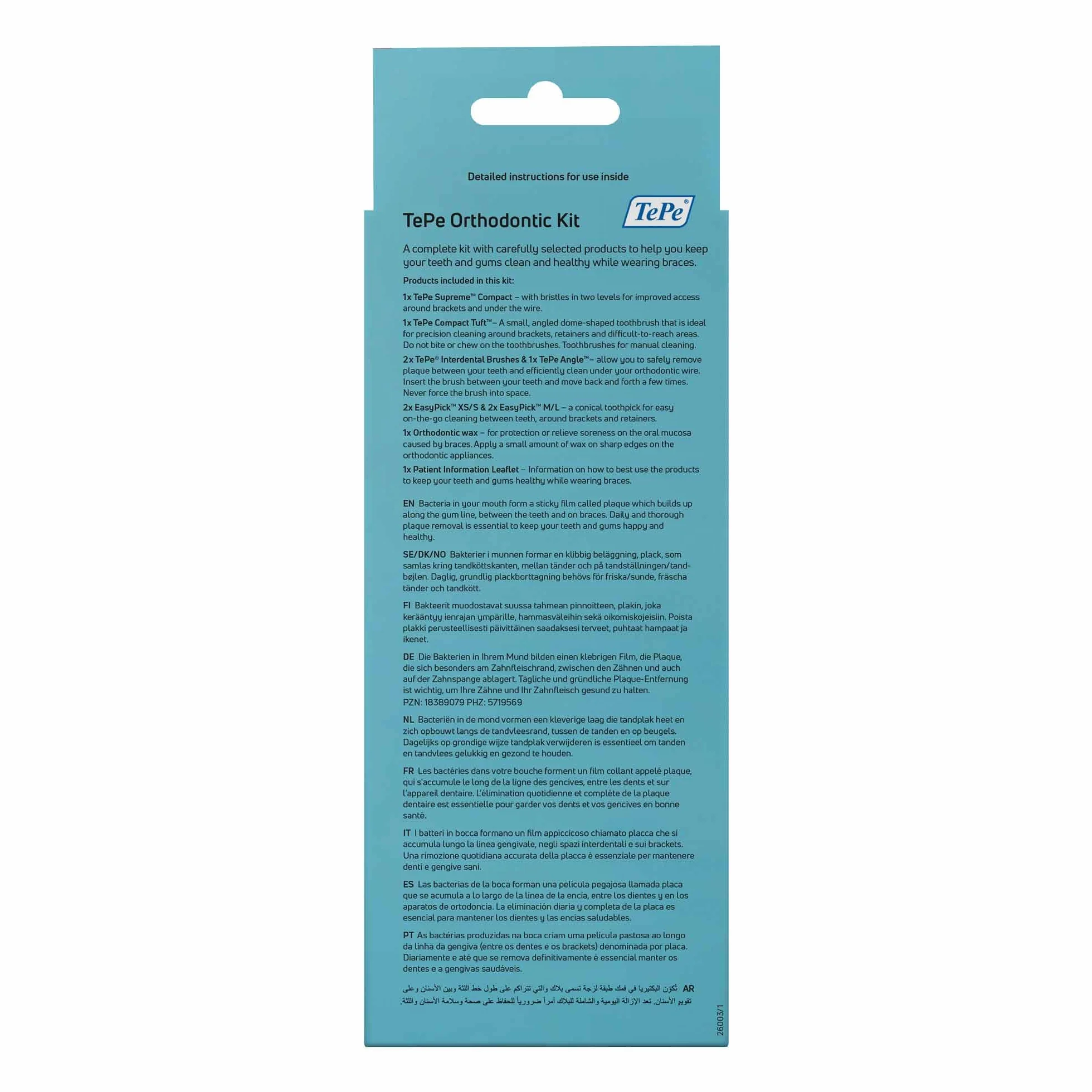 TePe Orthodontic Kit 9 pezzi pulizia apparecchio fisso strumenti rimuovere placca cera ortodontica
