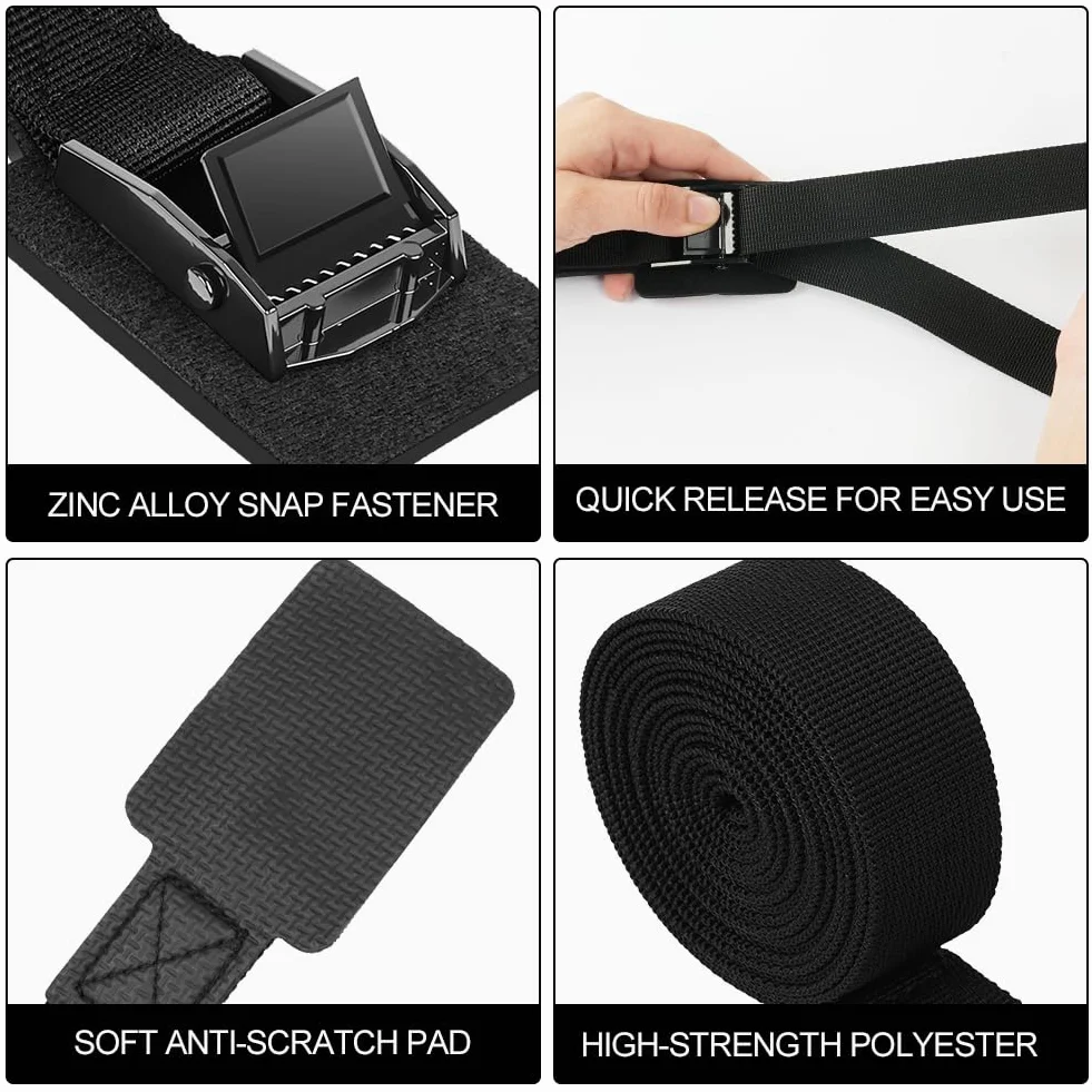 4 Pcs Cinghie di Tensione 2 M x 2.5 cm Cinghie di Ancoraggio con Fibbia 250kg Nero