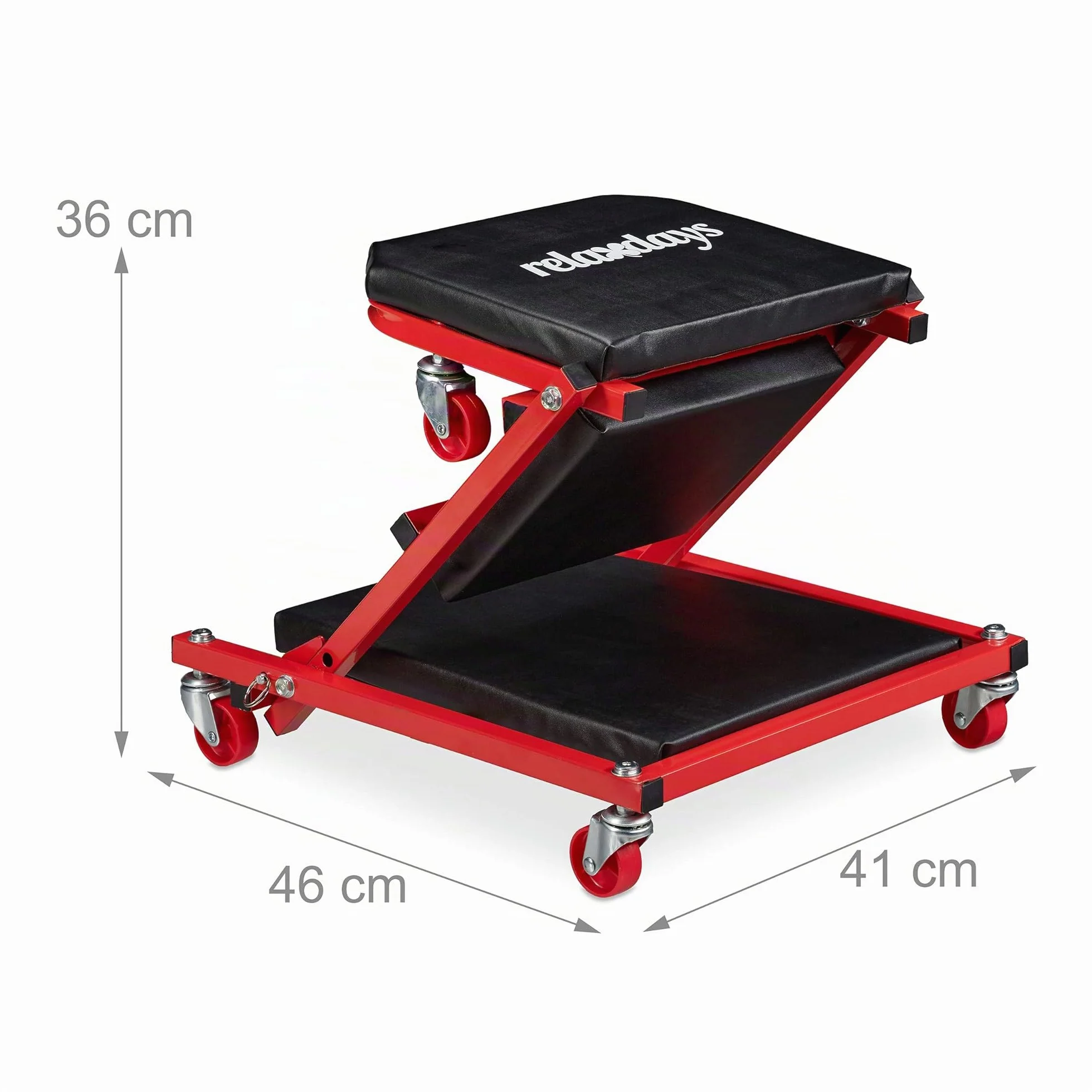Relaxdays Sgabello da Officina Pieghevole 2in1 150 Kg Rotelline Girevoli 360° Nero