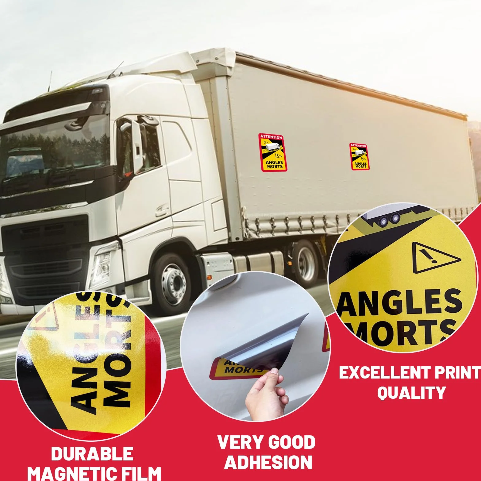 Adesivo Angolo Morto 17 x 25 cm Magnetico Francese "Angle Morts" per Camion e Camper Protezione UV