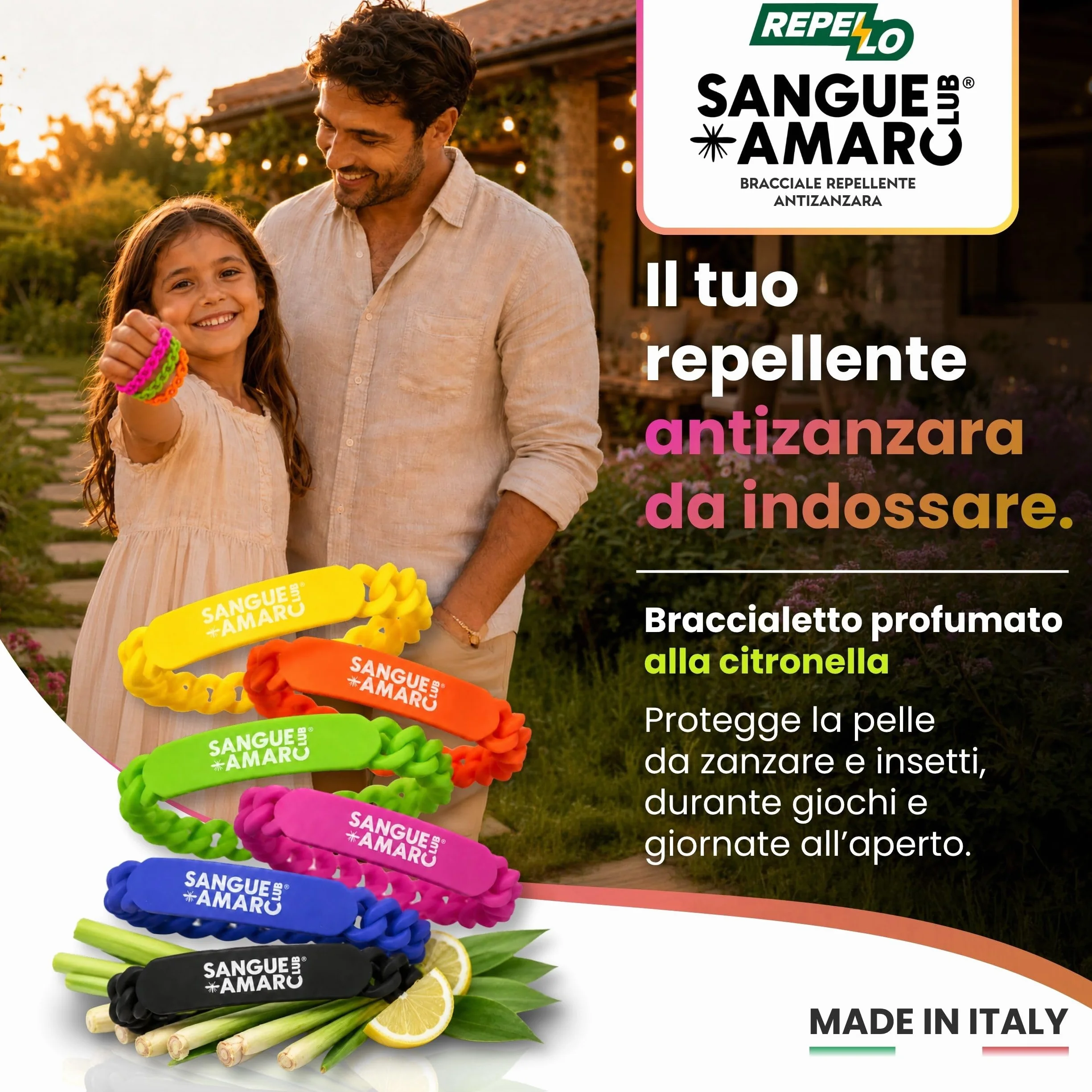 Albagarden Braccialetto Antizanzare alla Citronella Silicone Profumato con Olio Essenziale Naturale