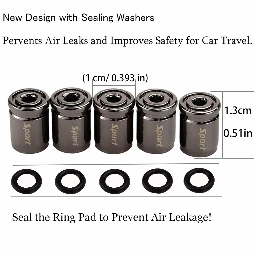 5 Pezzi Cappucci con Gambo Valvola alta Qualità,Metallo Cappucci Parapolvere per Pneumatici,Auto,Moto,Camion,Evitare perdite d'aria - Coperture Valvole Universali per Pneumatici