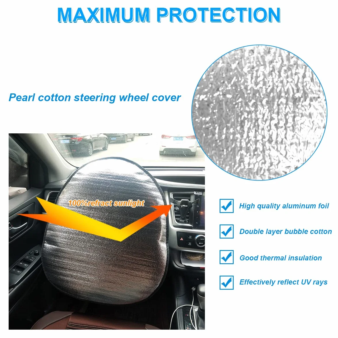 JNNJ Parasole per Volante, Parasole Volante Auto Coprivolante Con Protezione UV, Cappuccio Coprivolante Parasole Universale per Tutte Le Auto, Coprivolante per Auto Ripara Il Volante Dal Sole