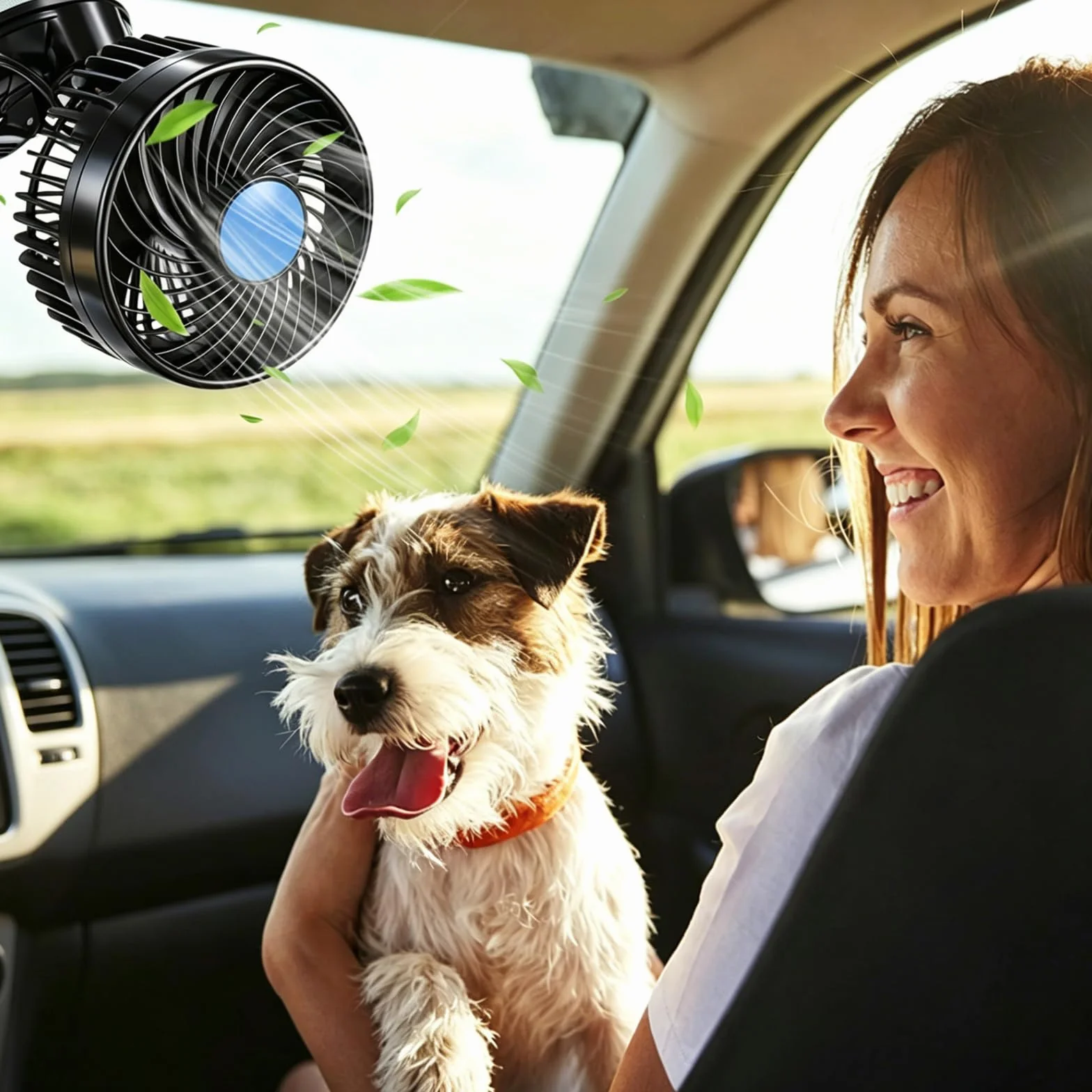 Ventilatore Auto 12V 4.5" Ventola Elettrica Silenziosa Rotazione 360° Regolabile Velocità Continua per Camion Furgoni SUV