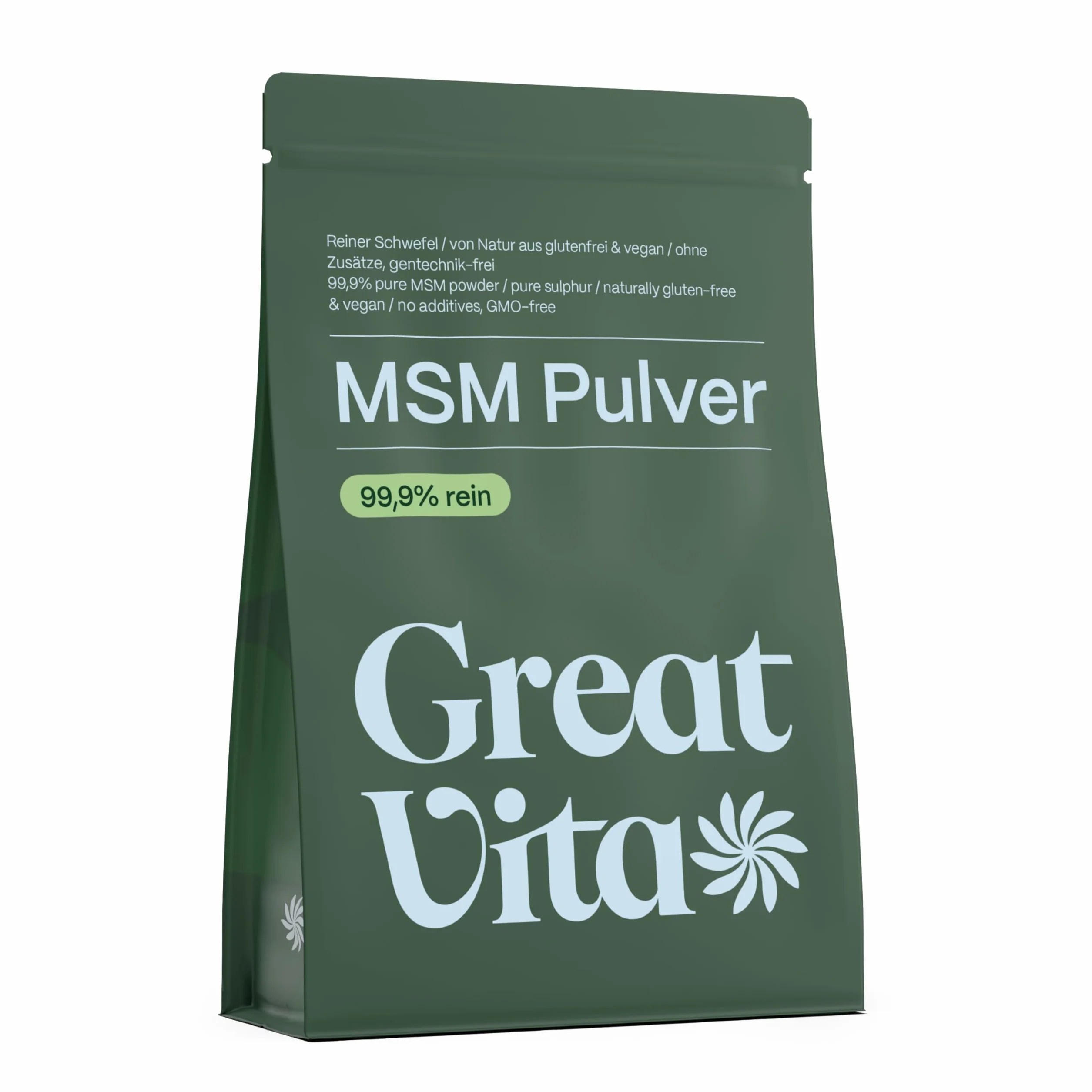 GreatVita MSM Polvere 400 g 99,9% metilsulfonilmetano polvere di zolfo organico senza additivi senza glutine nonOGM