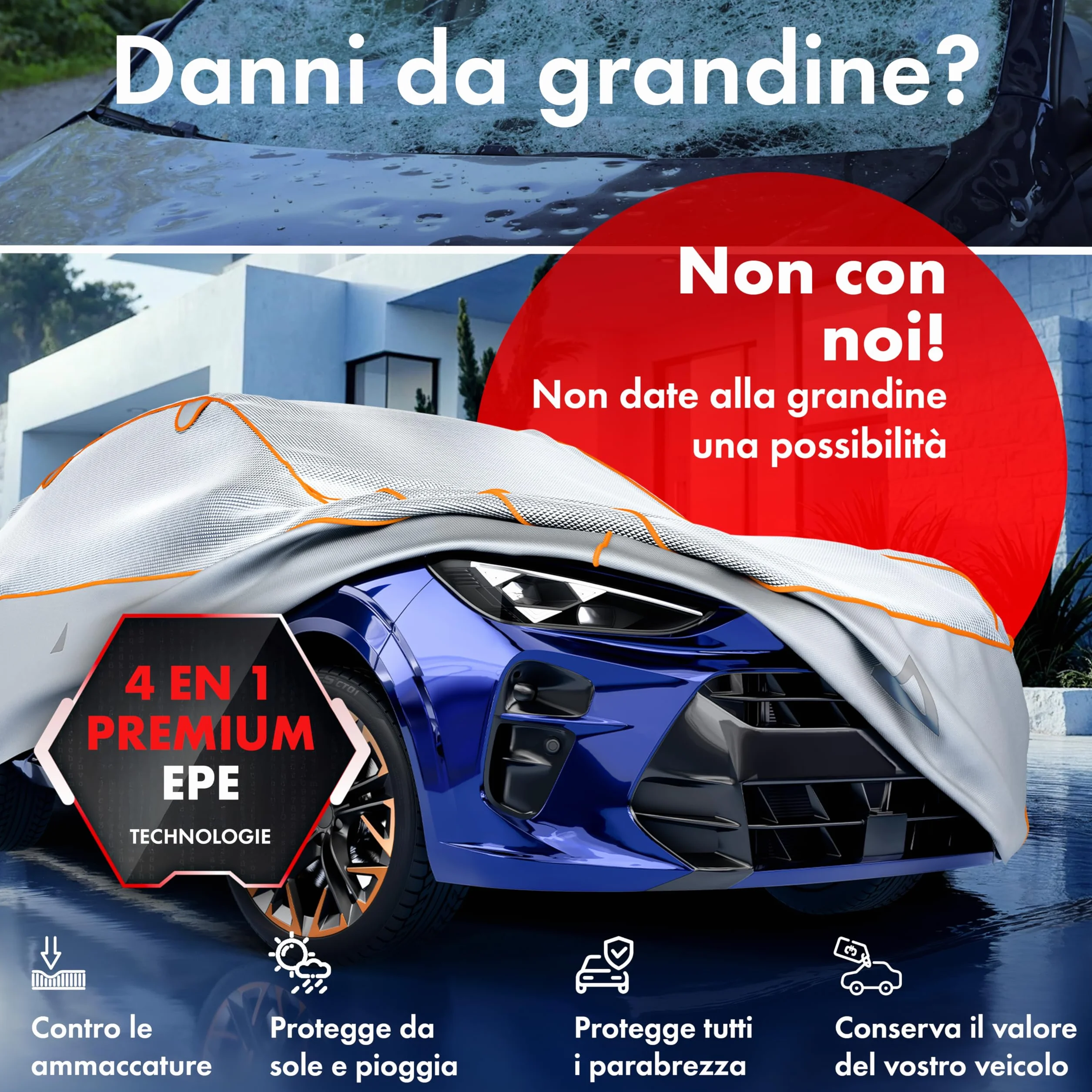 Walser Premium Telo Antipioggia per Auto, Copertura EPE Sun Protect con Protezione UV, Copri Veicolo Impermeabile 100%, Telone Garage Antigrandine Antipolvere Traspirante Esterno