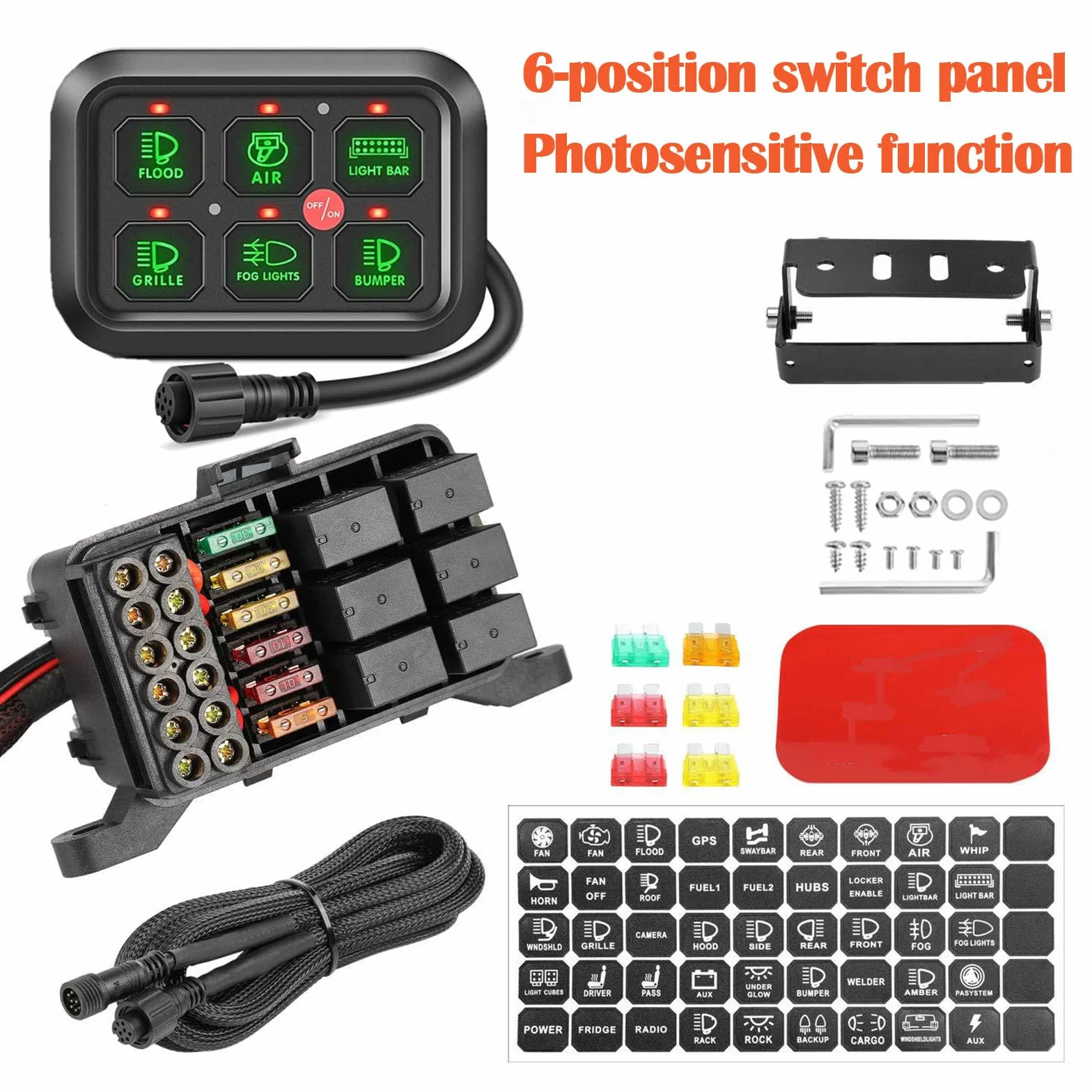 Pannello interruttori 6 bande 12V controllo circuito universale kit intelligente interruttori touch dimmerabili RGB sette colori auto camion SUV camper barca