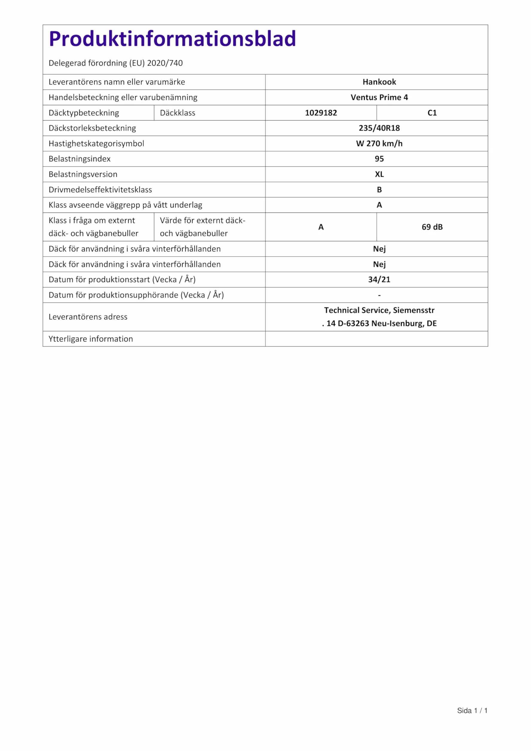 Hankook K135 235/40WR18 XL 95W