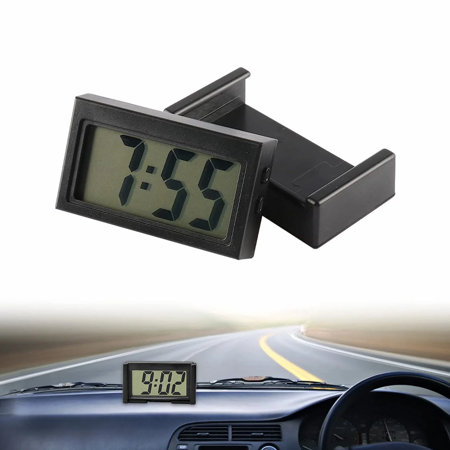 Orologio Digitale LCD per Auto - Mini Orologio da Cruscotto Elettronico Nero