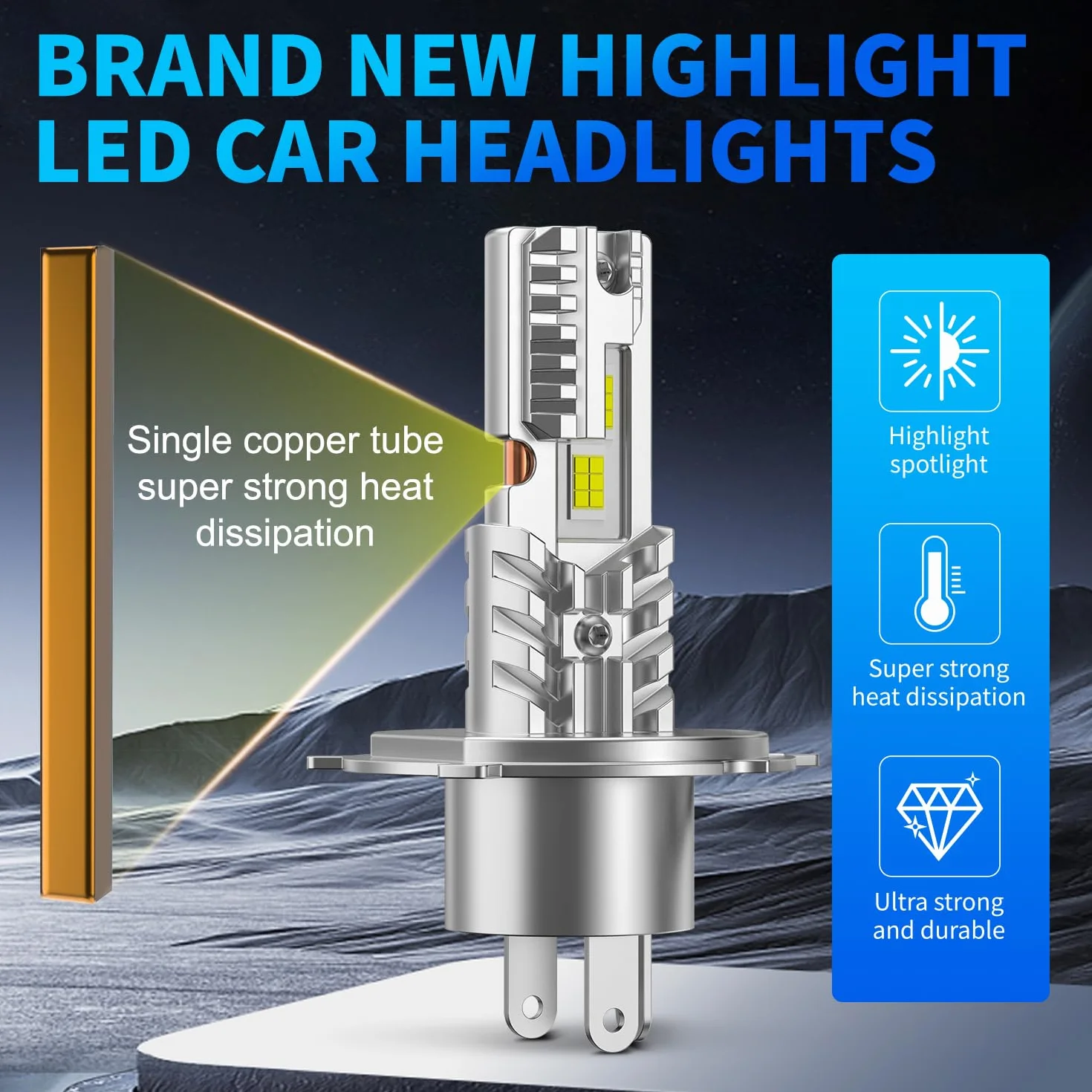 Lampadine H4 LED 6500K Bianco Freddo 18000LM H4/9003/HB2 Fanless Plug and Play 2 Pezzi