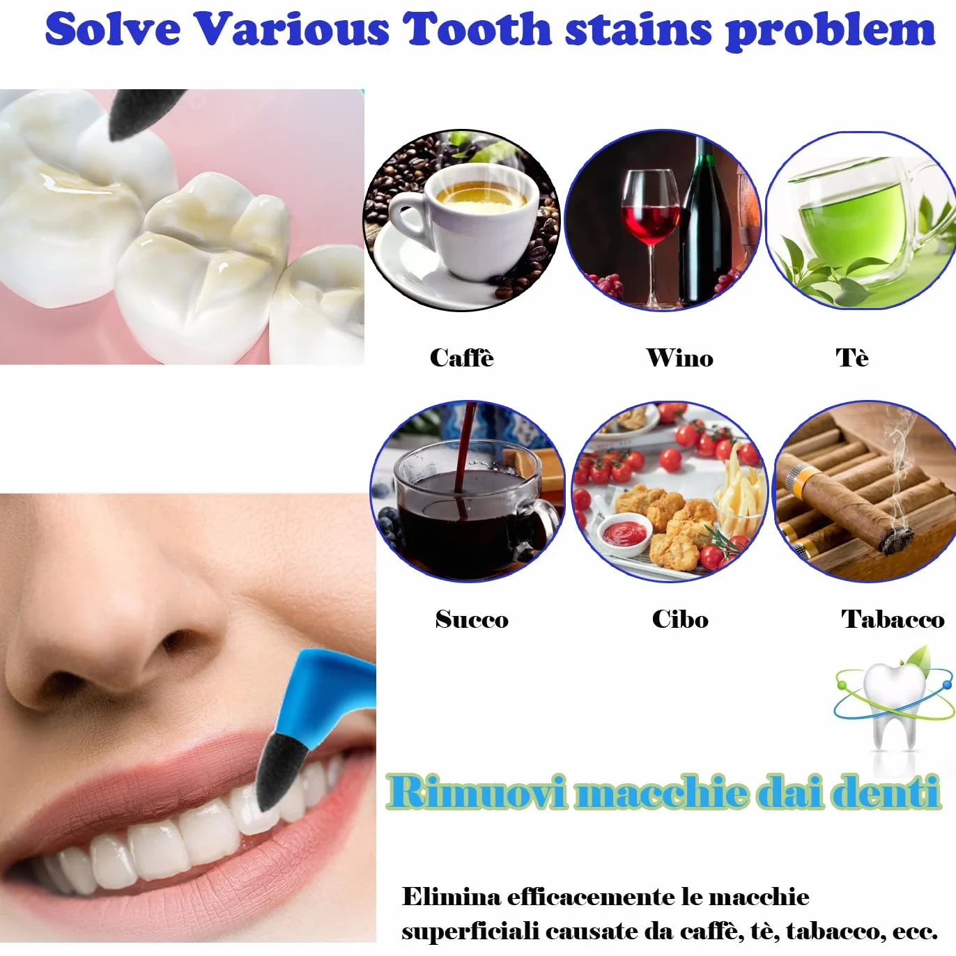 Smacchiatore Denti Professionale 4 PCS Rimozione Tartaro Placca Macchie Caffè Tè Tabacco