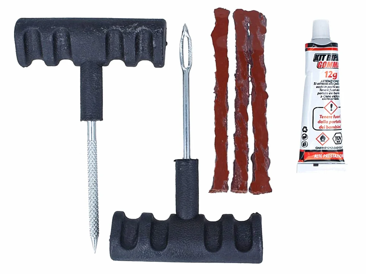 Kit Riparazione Gomme Moto Auto Bicicletta 6 PCS, Attrezzi Riparazione Pneumatici