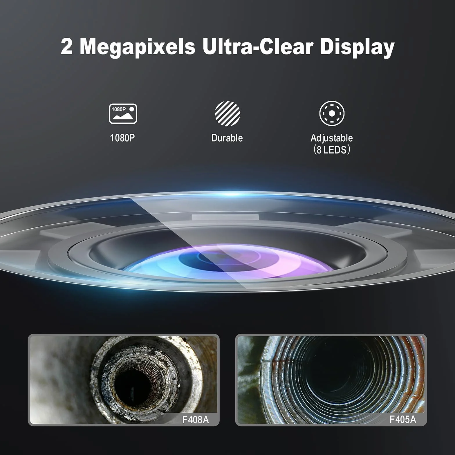 Ralcam Telecamera Endoscopica Industriale 1080P 8.5mm Boroscopio Snake 180° 2m Cavo Semirigido 8 LED Regolabili per iOS Android