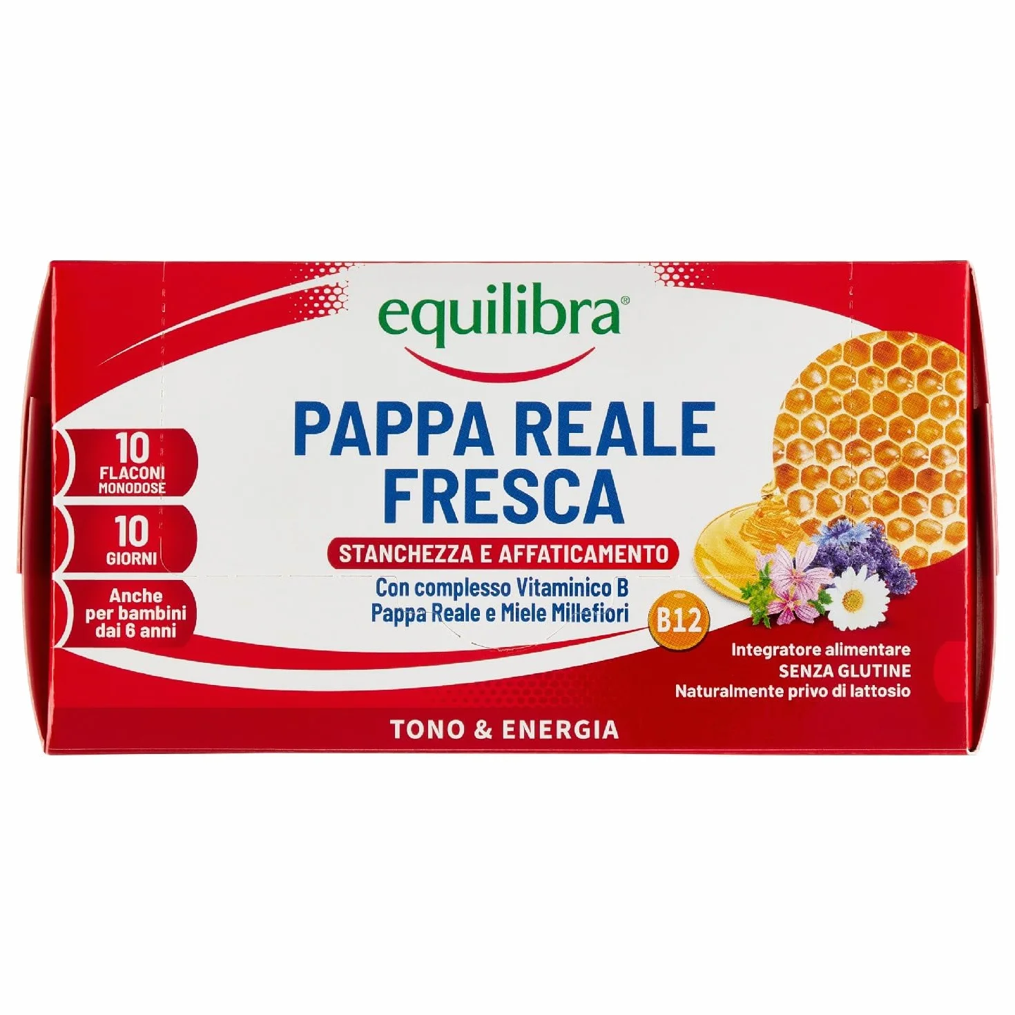 Equilibra Pappa Reale Fresca Integratore con Vitamine B e Miele Millefiori 10 Flaconcini