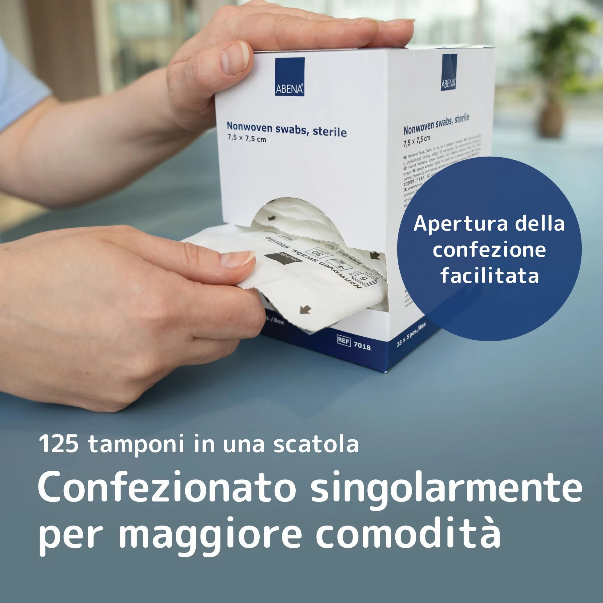ABENA comprime 125 pezzi medicazioni sterili in tessuto non tessuto 4 strati 7,5 x 7,5 cm