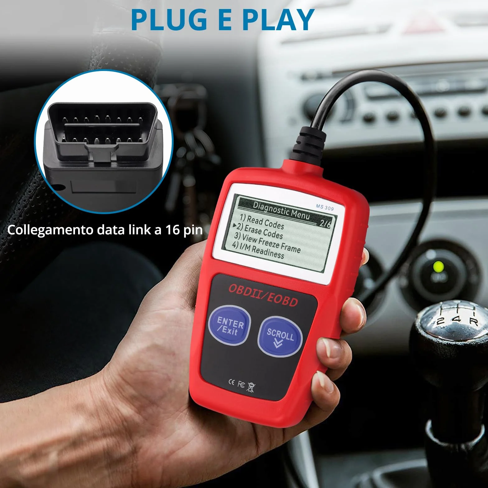 AUTOUTLET OBD2 OBDII Diagnostico Scanner per Auto con Lettura Codici DTC e 10 Lingue