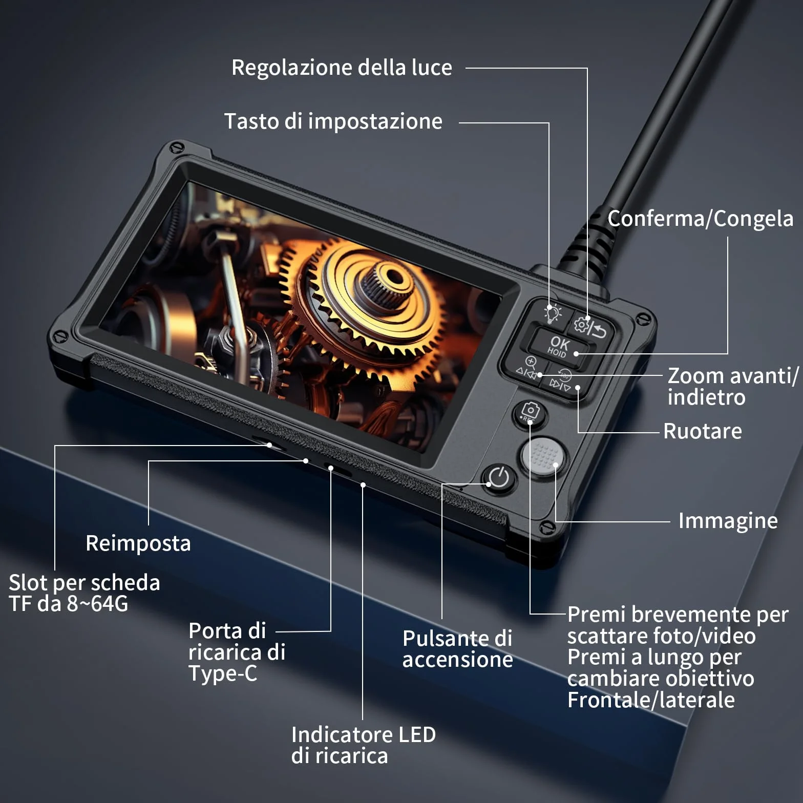 Telecamera di ispezione endoscopica a doppia lente Ennovor 5 pollici IPS IP67 HD 1920P con 8+1 LED