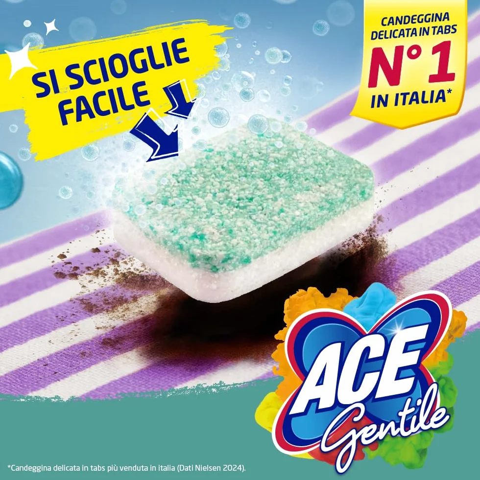 ACE Gentile Maxi Tabs 18 szt. tabletki do prania, wybielacz delikatny, odplamiacz, higienizacja, tlen aktywny