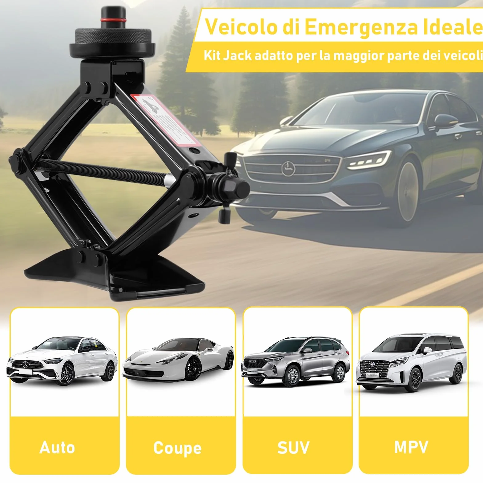 Cric per Auto 3T (3000kg) Universale Sollevatore Auto con Tampone di Gomma