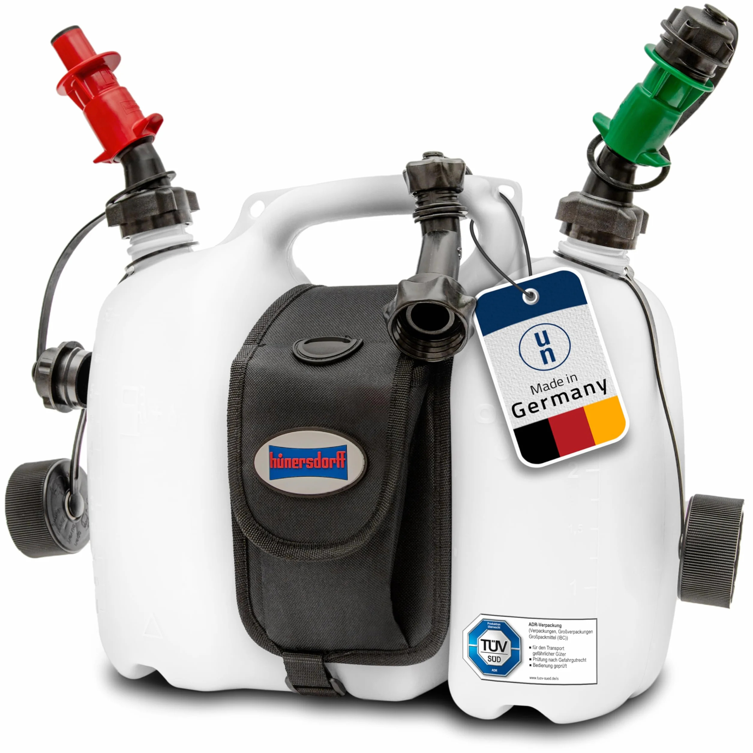 hünersdorff Doppie taniche Profi 6+3L, HD-PE Colore Naturale, con Borsa da Sella + sistemi di riempimento