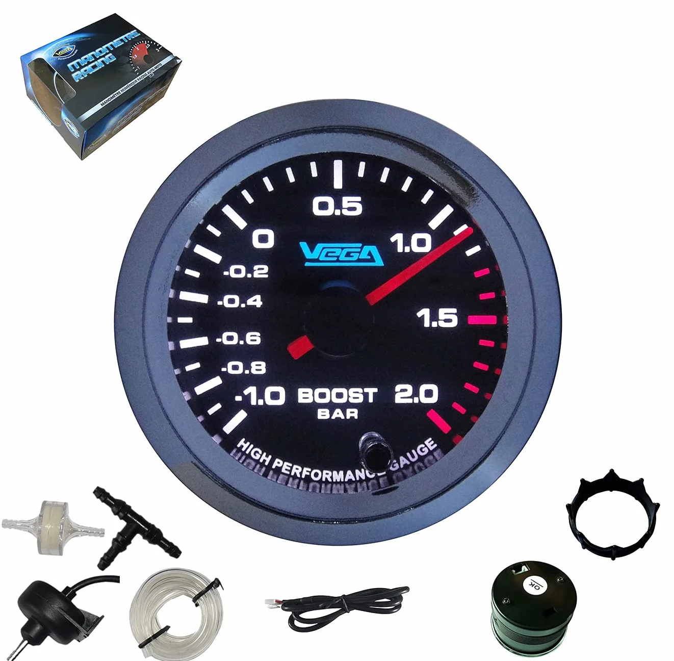 VEGA Manometro ad alta precisione per pressione turbo -1 a 2 bar 7 colori 52 mm