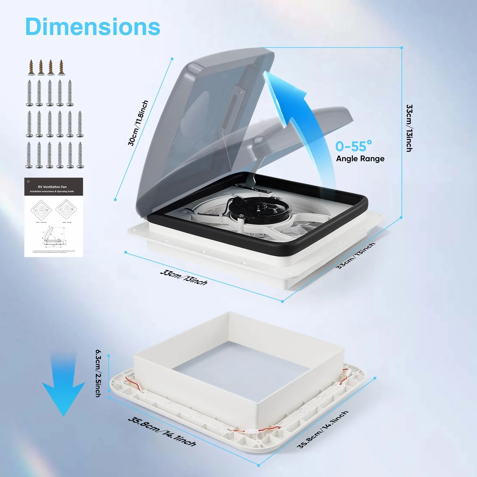 Ventilatore Da Tetto Per Camper con luce LED e finestra, Ventola di scarico reversibile