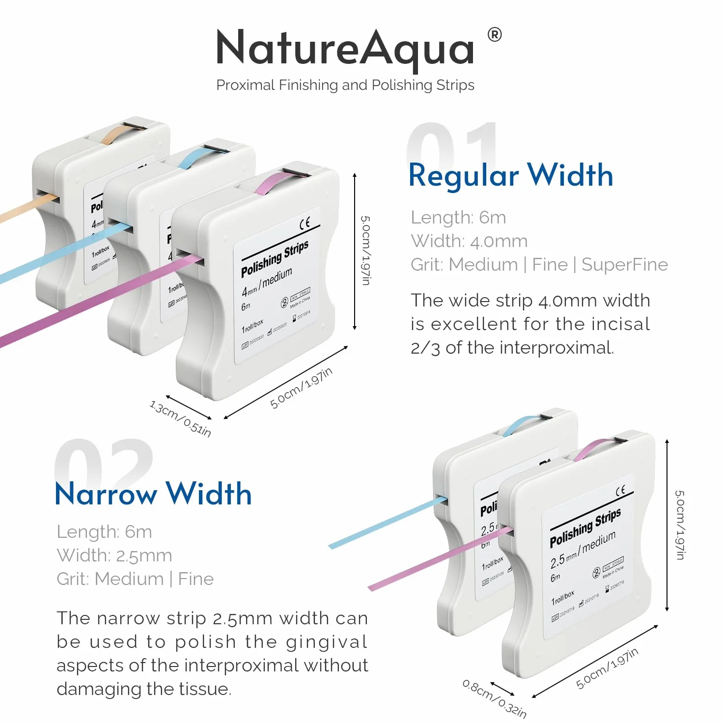 NatureAqua Carta abrasiva per denti strisce lucidatura dentale ultra-fine 4 mm 6M/rotolo