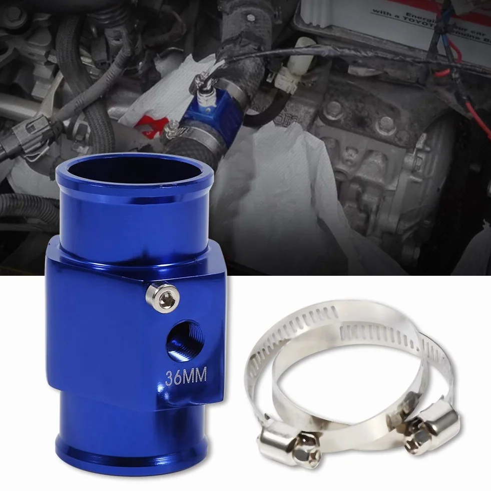 Tubo di Giunzione della Temperatura 'acqua, Adattatore per Tubo del Radiatore con Indicatore di Temperatura del Tubo di Giunzione della Temperatura 'acqua Blu 36 Mm
