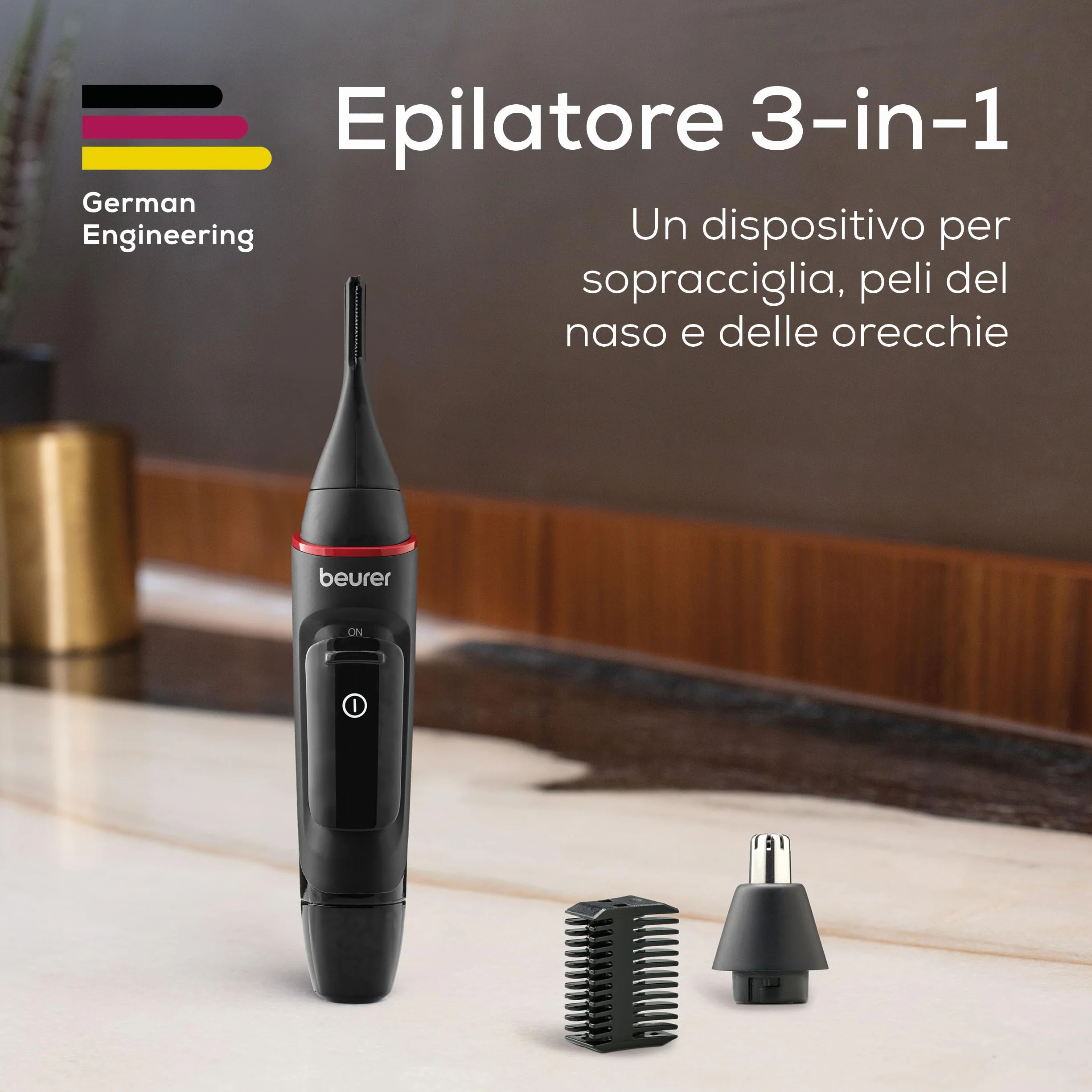 Beurer MN3X Rifinitore di precisione a batteria per naso, orecchie e sopracciglia con 3 accessori