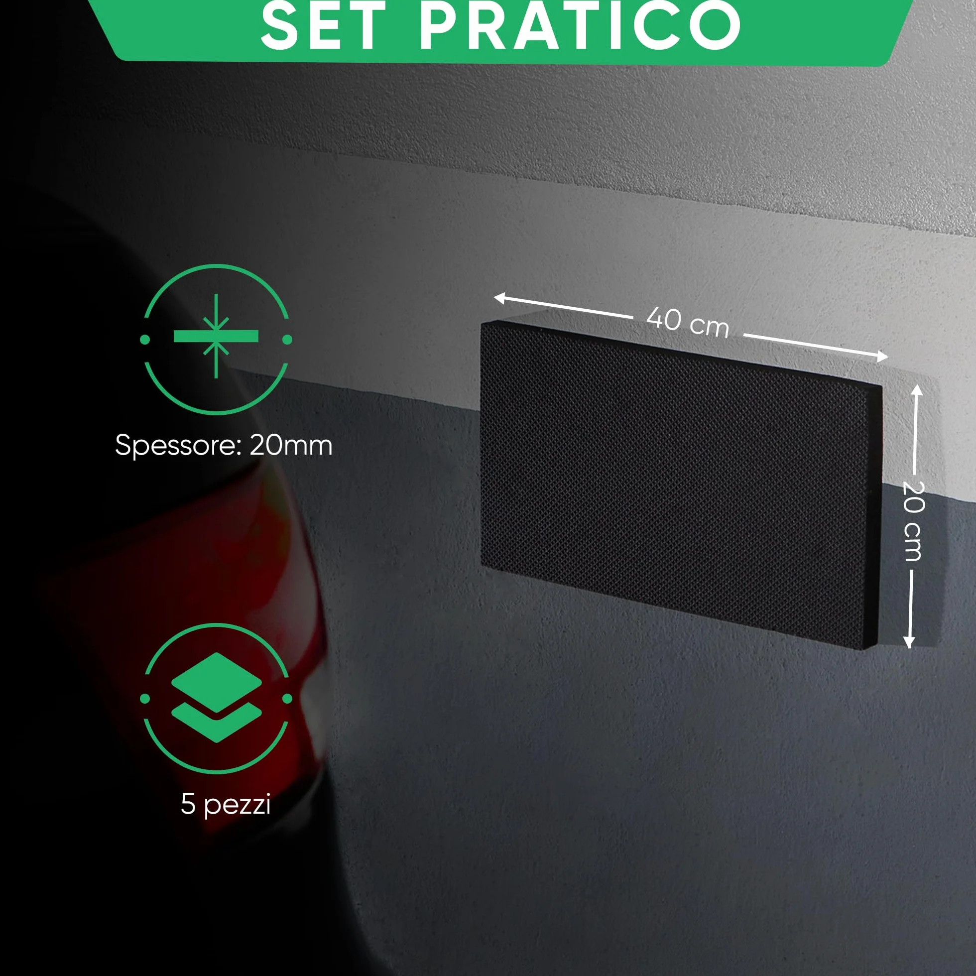 Protezione da parete per garage 40 x 20 x 2 cm pannelli imbottiti di schiuma nero