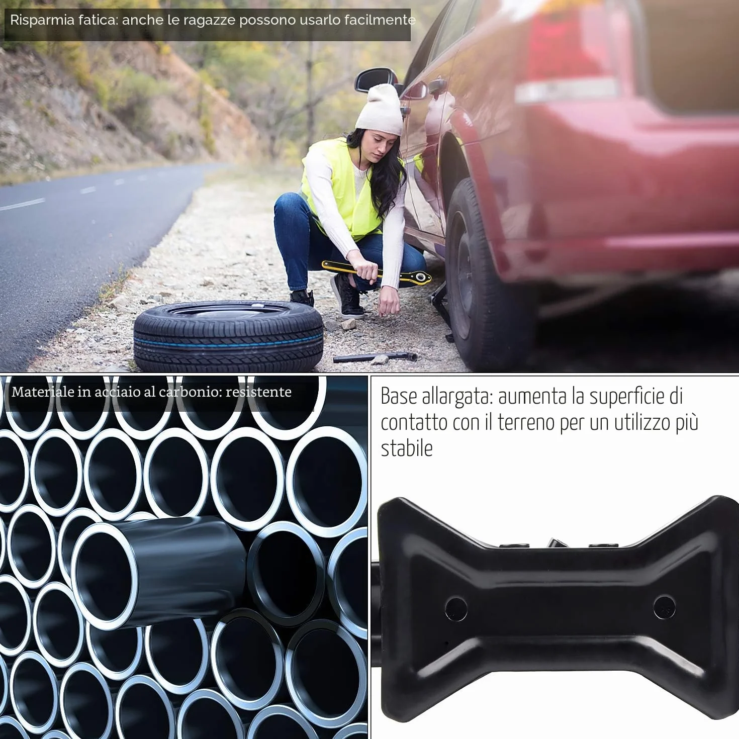 EXLECO Cric Auto 2,5T, Cric a Forbice, Sollevatore Auto a 360°, Testa di Attività con Chiave a Cricchetto, per Auto Familiare Auto, SUV, MPV
