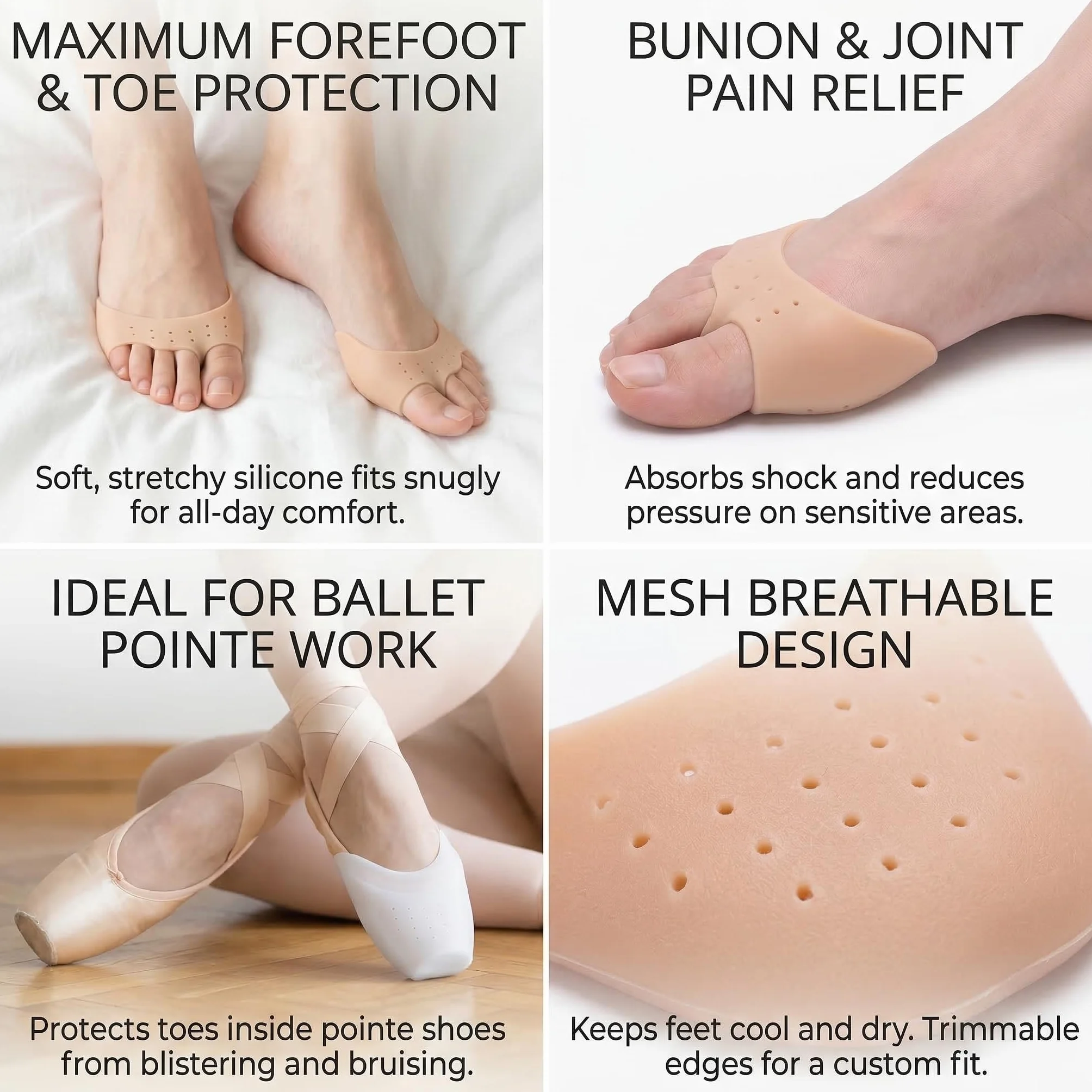 Proteggi Dita Piedi in Silicone Gel 4 Paia Traspiranti con Fori Copridita per Scarpe