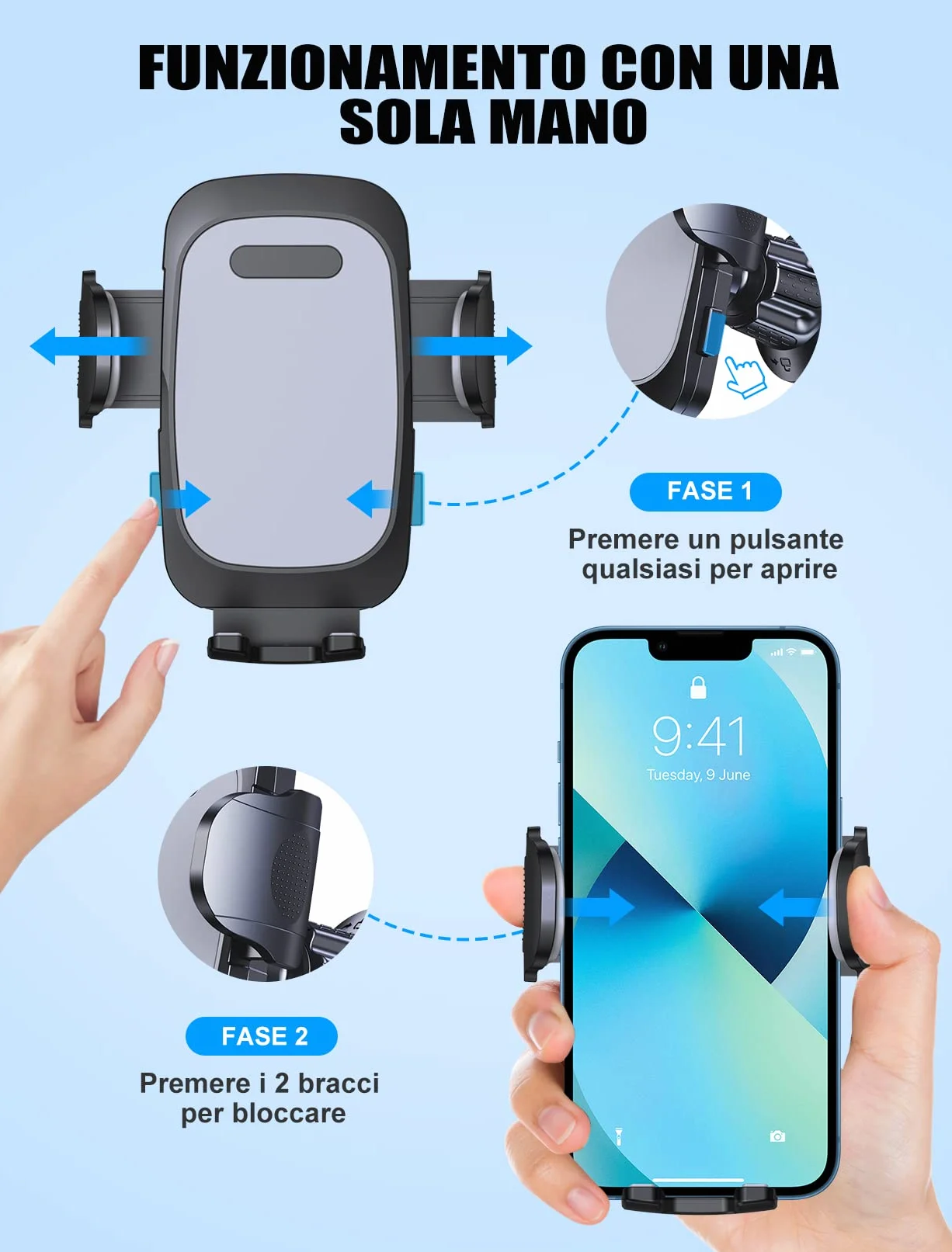 Mohard Porta Cellulare Auto, [Gancio Aggiornato & Stabile] Telefono Auto Bocchetta d'Aria Rotante a 360° Supporto Cellulare, Impugnature Cellulari Set per Interni Automobile per iPhone 16/15/14, 4-7"