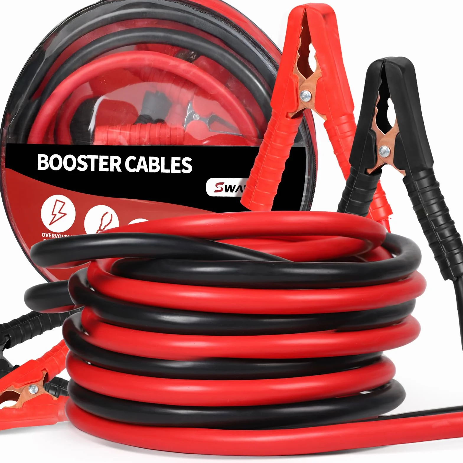 SWAWIS Cavi Batteria Auto 4m 50mm² 3000A 12 V/24 V Cavi di Collegamento per Avviamento, Cavi Batteria Auto, Moto, Camper, Camion