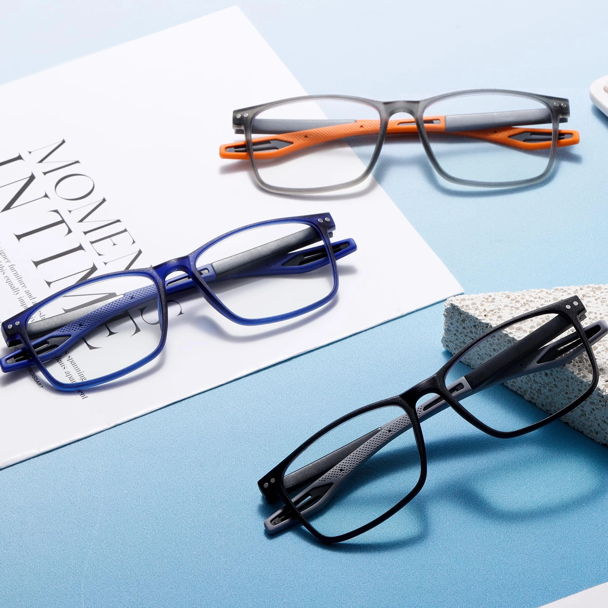 Occhiali da Lettura Uomo 3 Paia Filtro Luce Blu Design Sportivo Elegante Leggeri Antiscivolo