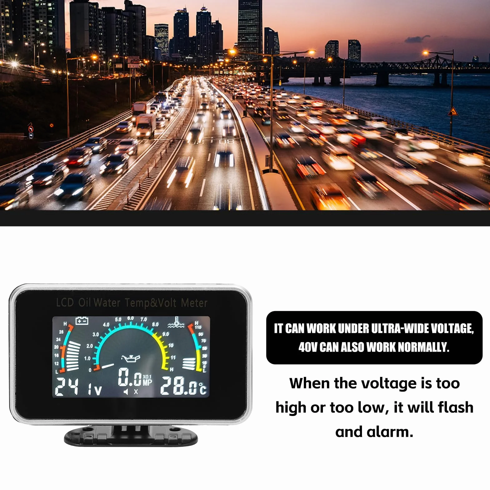 3 su 1 multifunzione auto LCD Digital Display Display Olio Pressione Acqua Temperatura Voltmetro Strumento a scopo universale 9-36 V per auto, camion, o SUV
