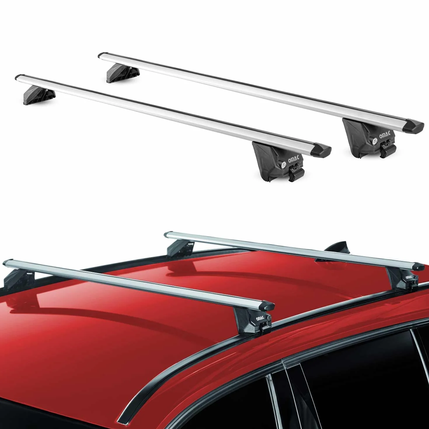 OMAC Barre Portatutto Alluminio TÜV per Audi Q3 F3 2018-2025 Max 100 kg 2 Schlösser Argento