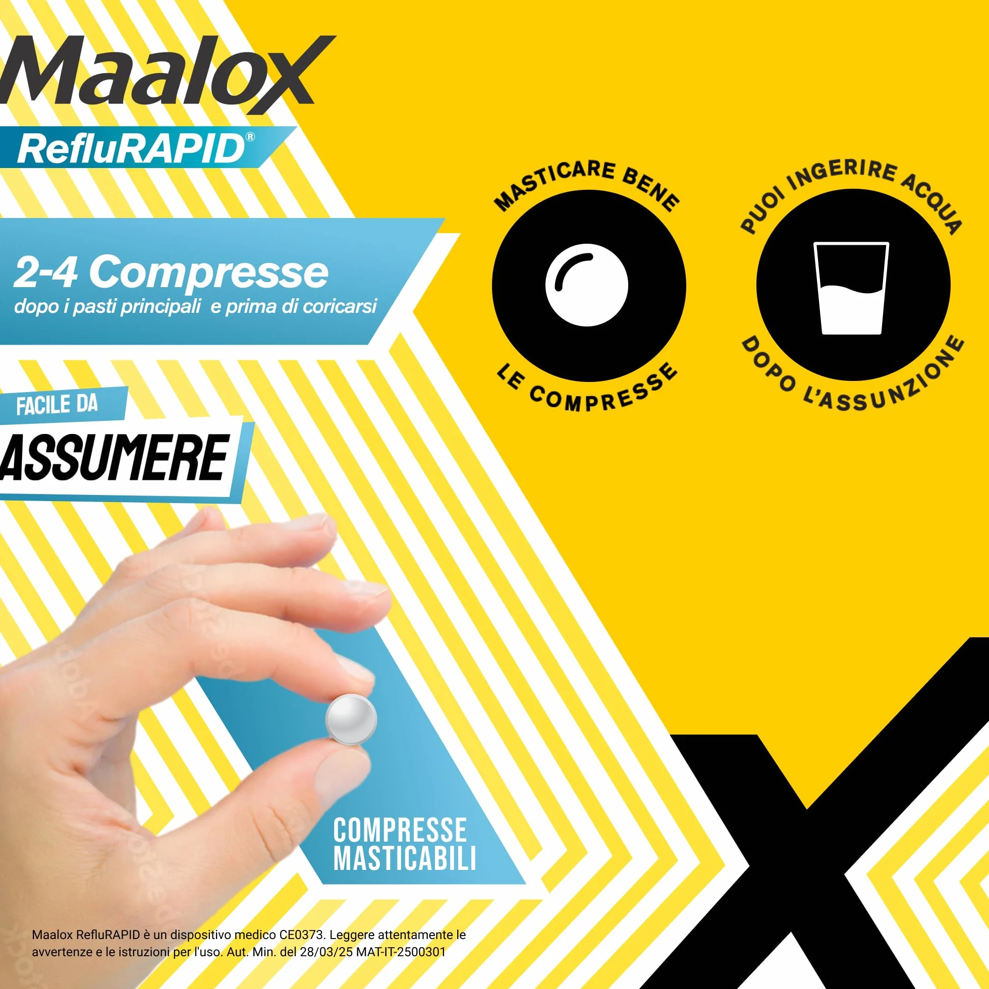 Maalox Reflurapid 40 Compresse Gusto Menta, Blocca Reflusso Gastroesofageo, Riduce Bruciore e Acidità di Stomaco, con Bicarbonato di Sodio, Senza Glutine e Lattosio