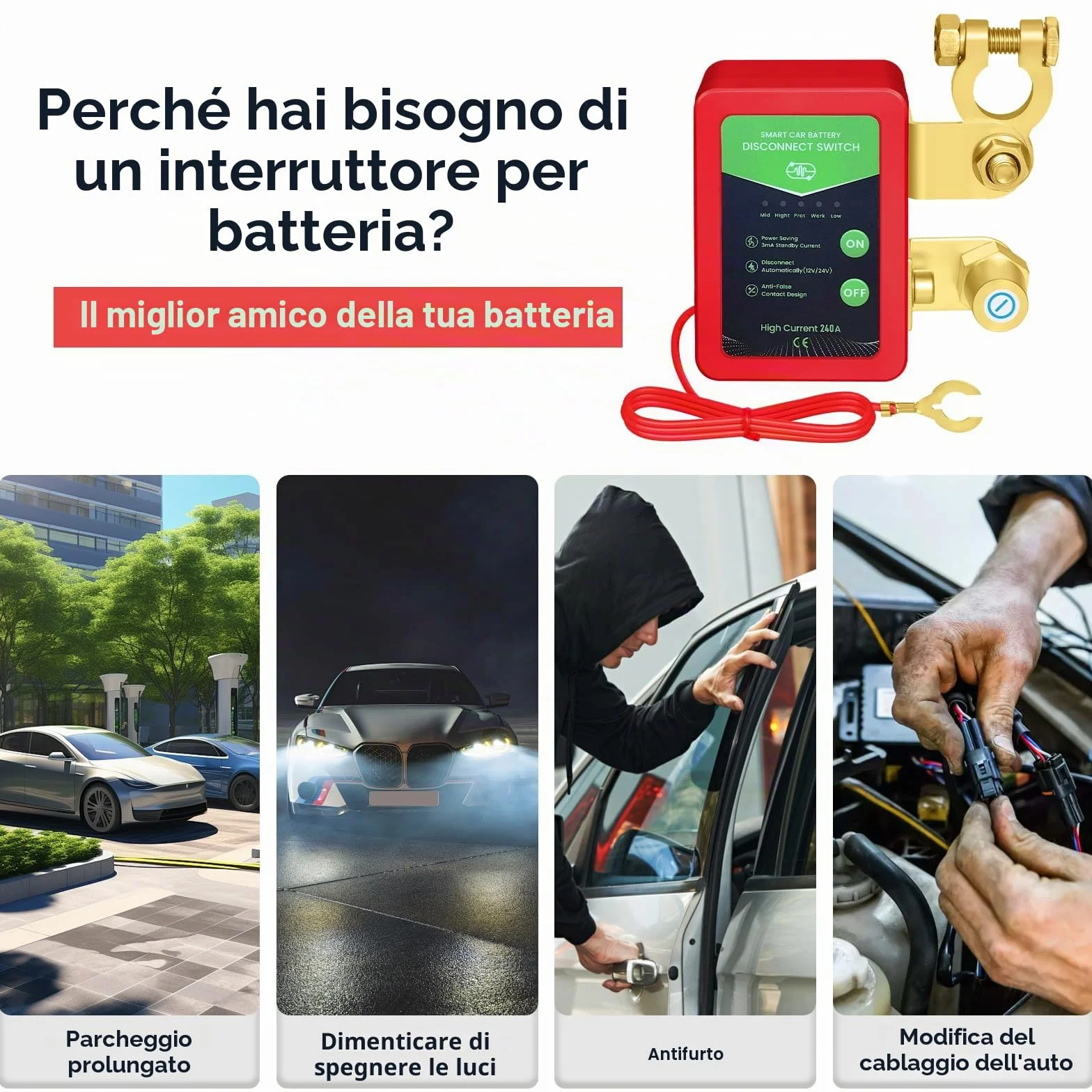 Stacca Batteria per Auto 12V 240A, Interruttore di Isolamento della Batteria Staccabatteria Automatico Antifurto Auto Senza Fili con Telecomando per Auto RV ATV Camion Barca Trattore