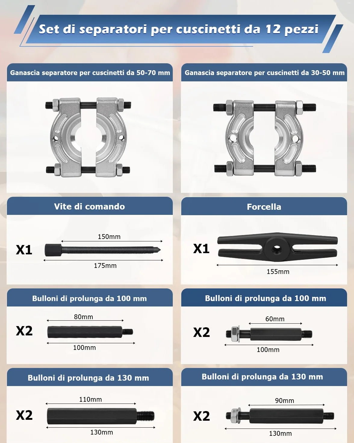 DAYUAN Set estrattori separatori cuscinetti 12 pezzi 5 tonnellate 5 cm 7,6 cm