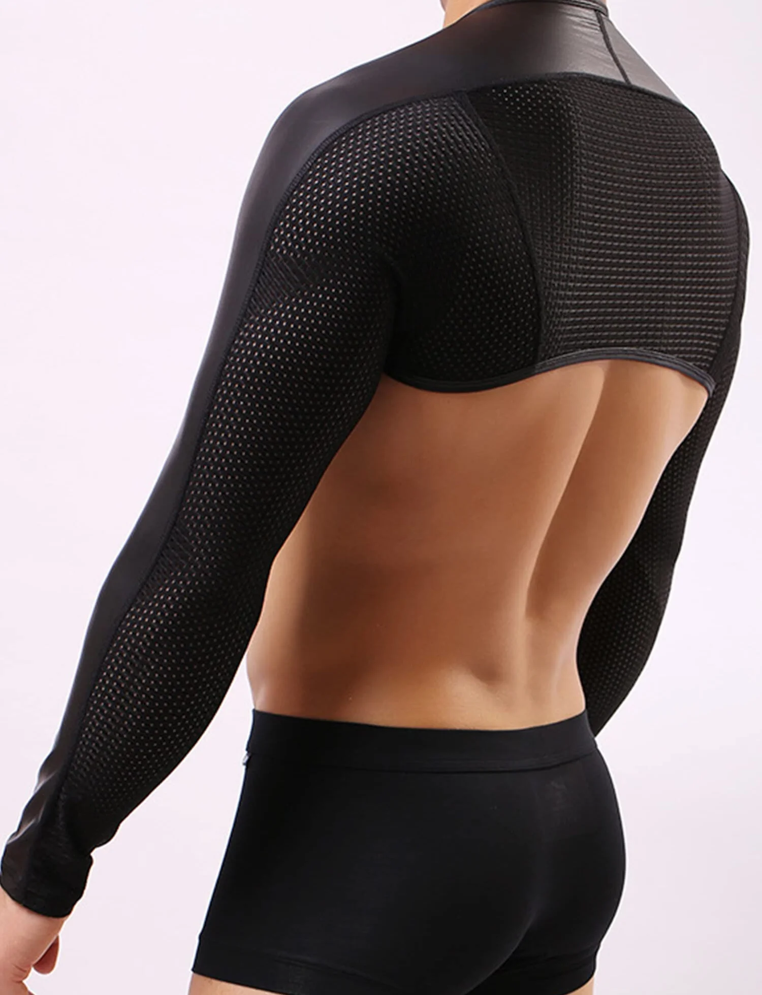 AIEOE Maglia intima da uomo metallizzata lucida crop top giacca a spalla palcoscenico clubwear