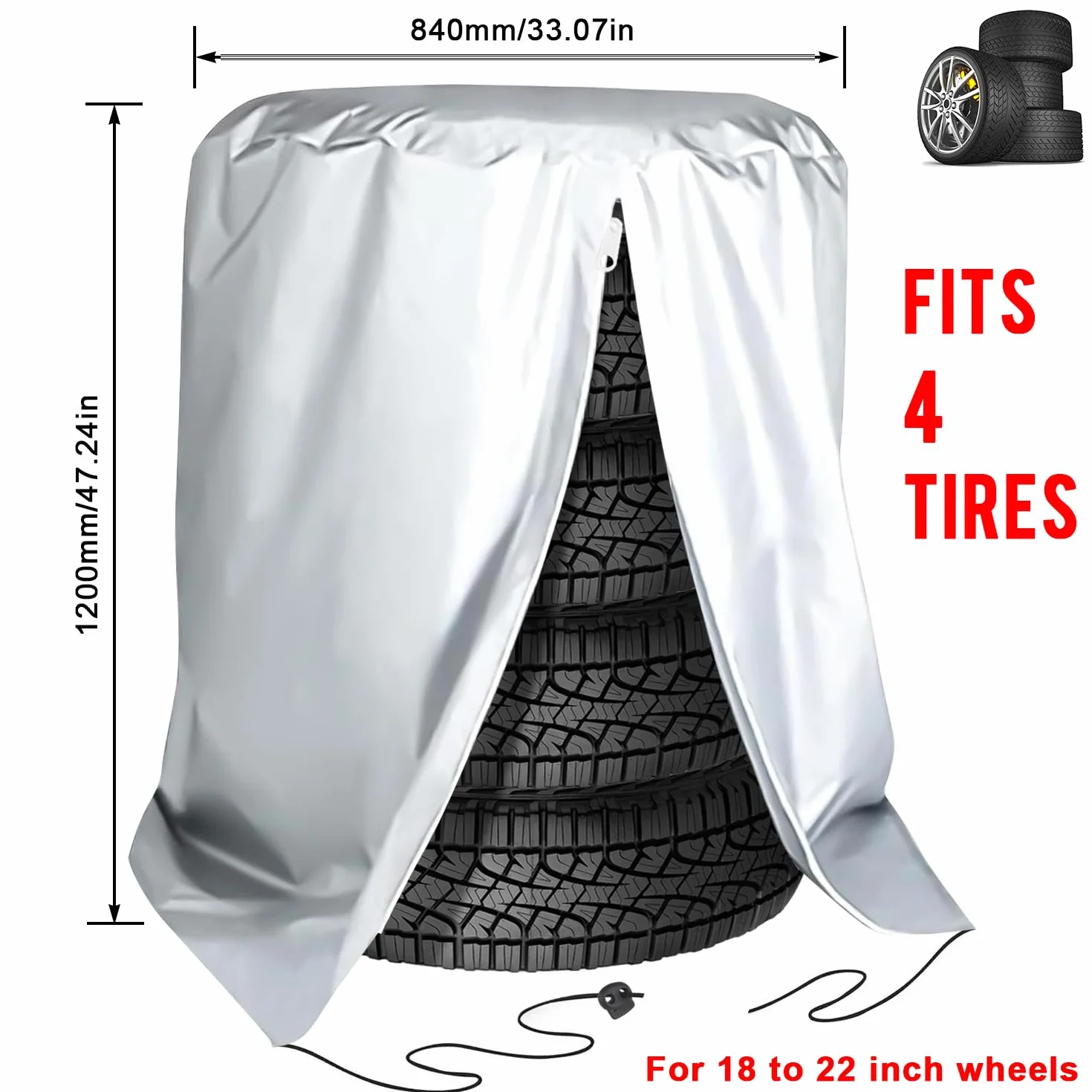 Copertura per Pneumatici Impermeabile Borsa Auto 84x120cm Argento 4 Pneumatici 18-22 Pollici