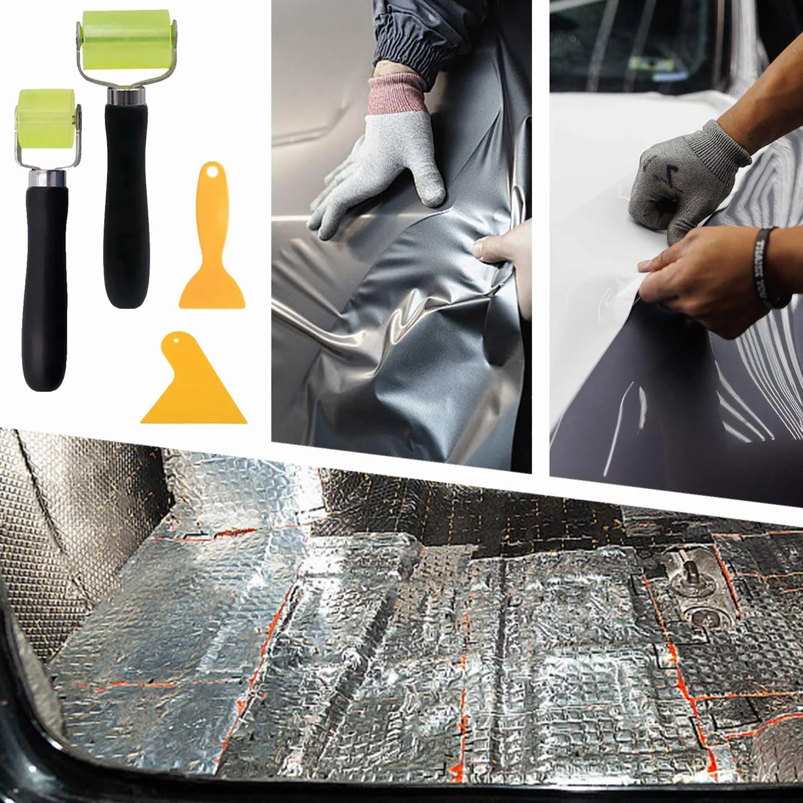 Rullo Fonoassorbente per Auto 2 Pezzi 30 mm + 50 mm, Rullo Silicone Testa in Silicone, Strumento Professionale Ruota Lnsonorizzata con 6 Raschietti, per Sigillatura Bordi, Saldatura