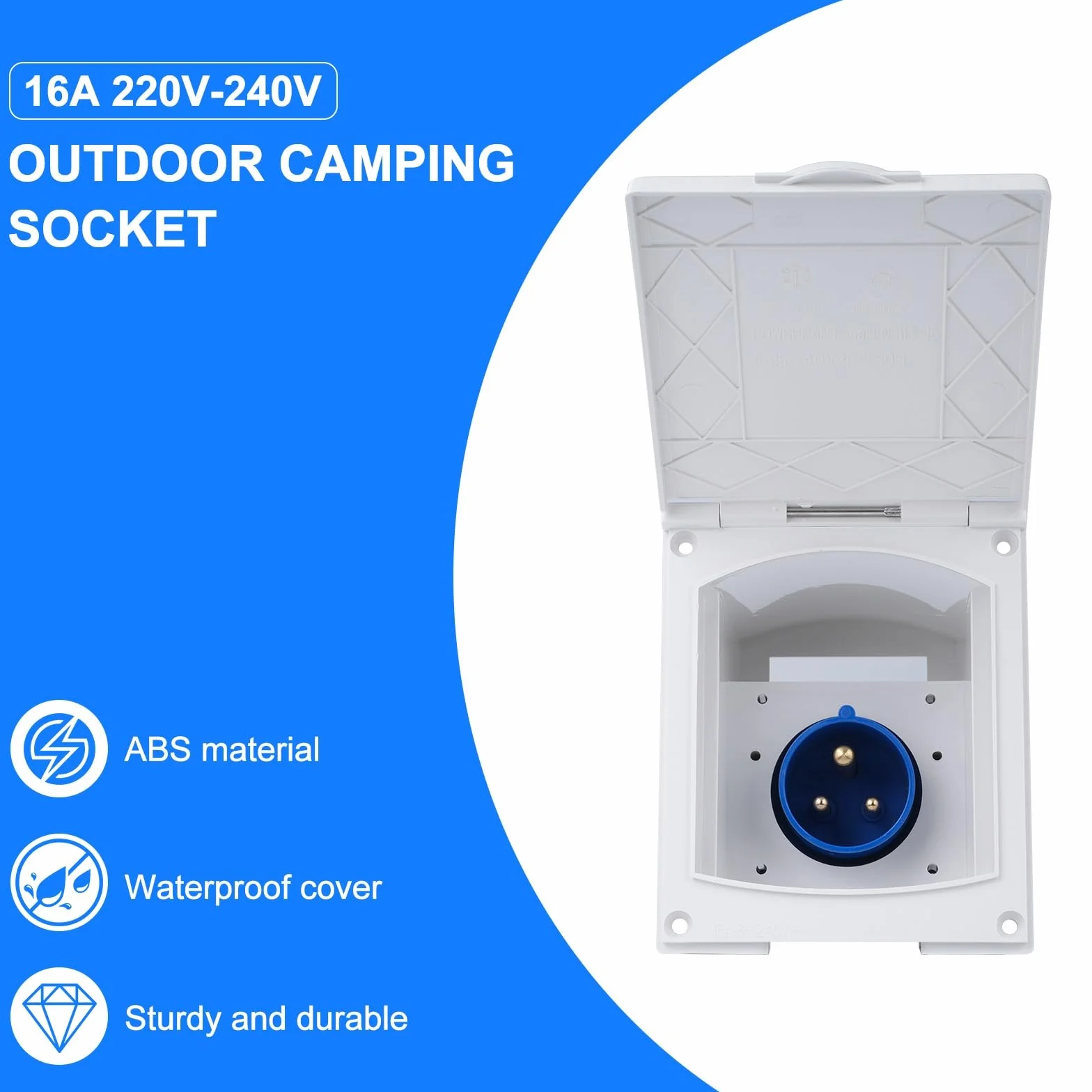 Jadeshay Presa Esterna CEE 230V 16A 3 Pins IP44 Impermeabile Spina con Coperchio per Camper