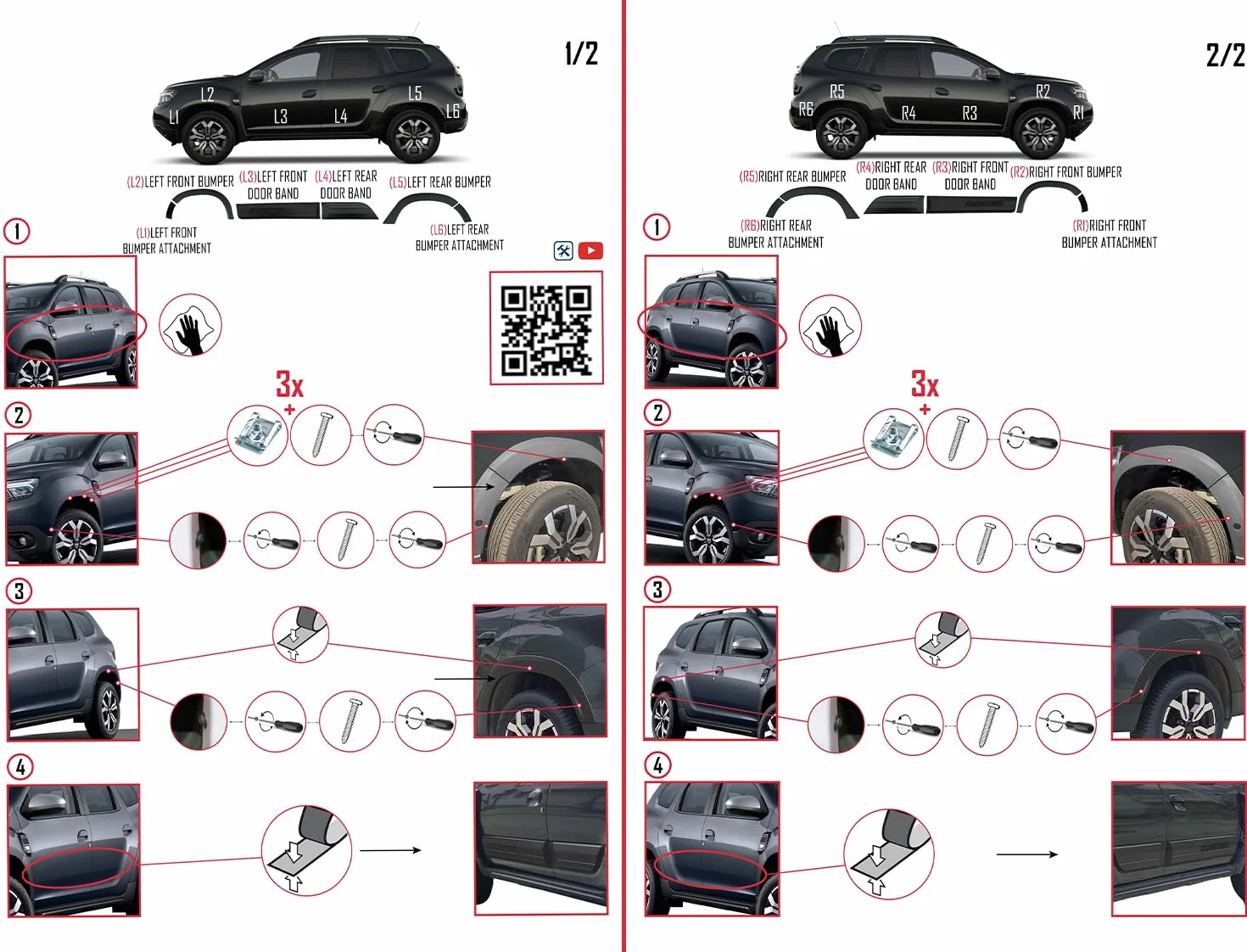 Dacia Duster 2018-2024 Kit Parafanghi Protezione Paraurti NERO